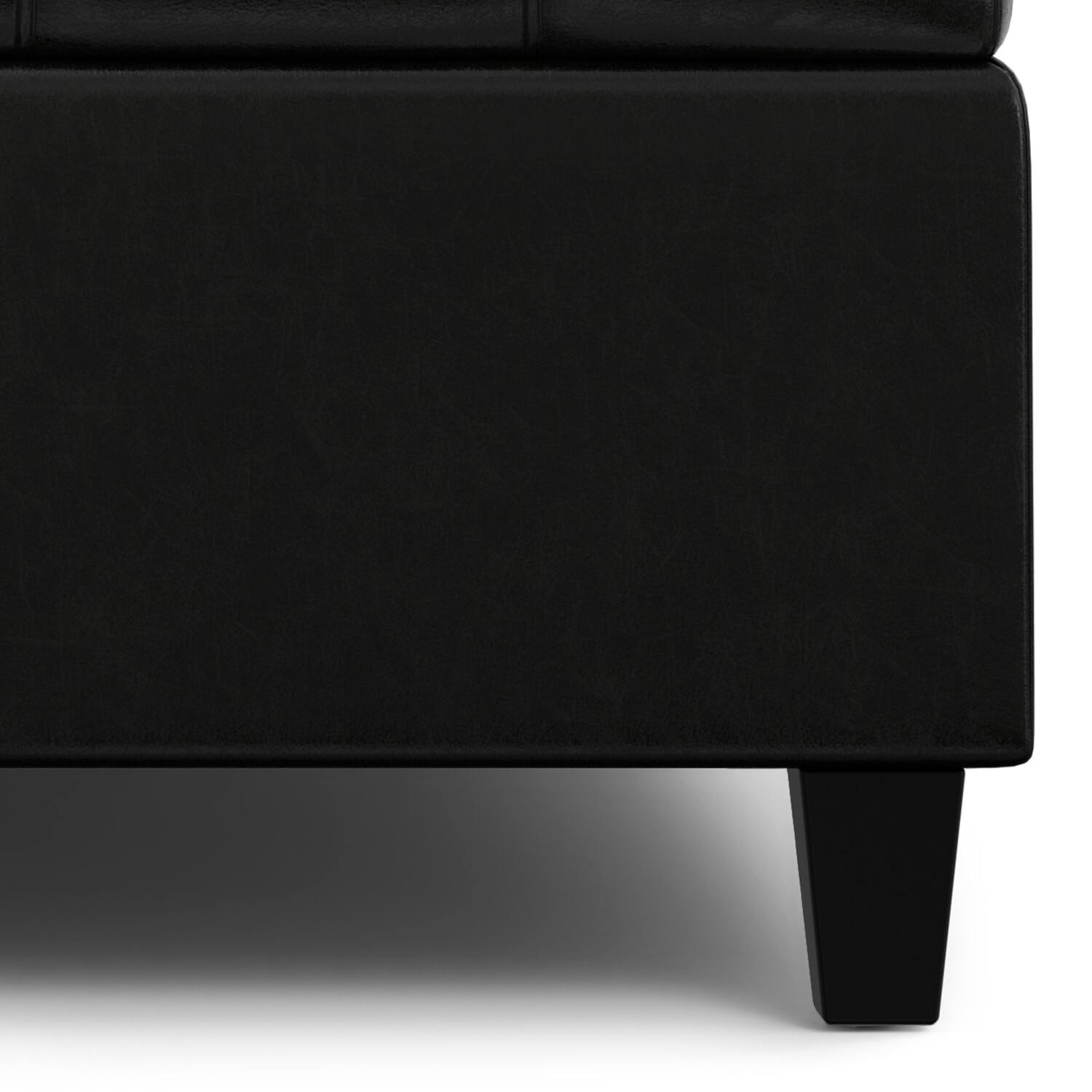 Alt View 7. Simpli Home - Harrison 40 inch Transitional Square Large Coffee Table Storage Ottoman in Midnight Black Vegan Faux Leather, Assembled - Midnight Black.