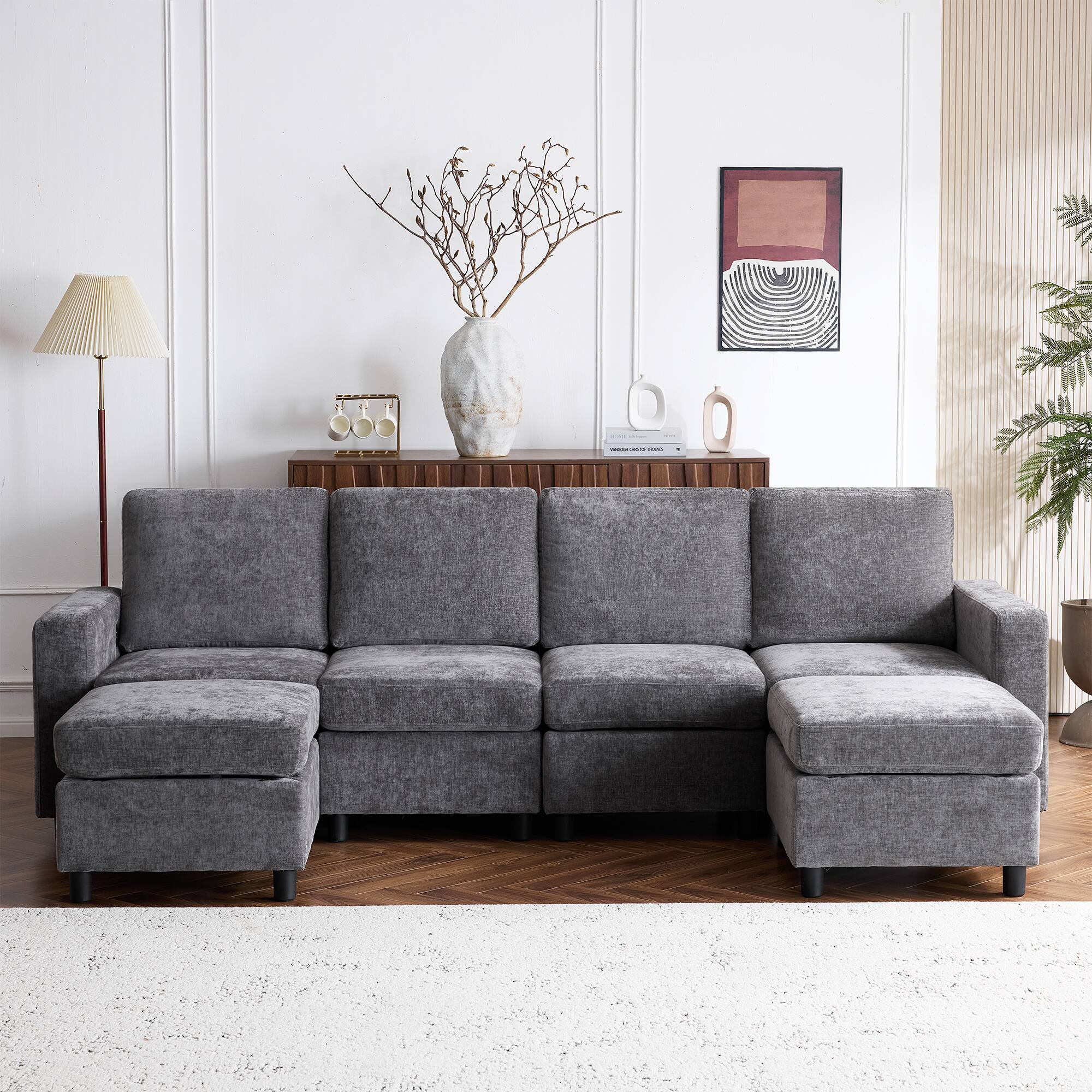 Alt View 7. U-HOMY - U-HOMY 6-Piece Modular Sectional Sofa with Storage, Reversible L-Shaped Couch  - Dark Grey.