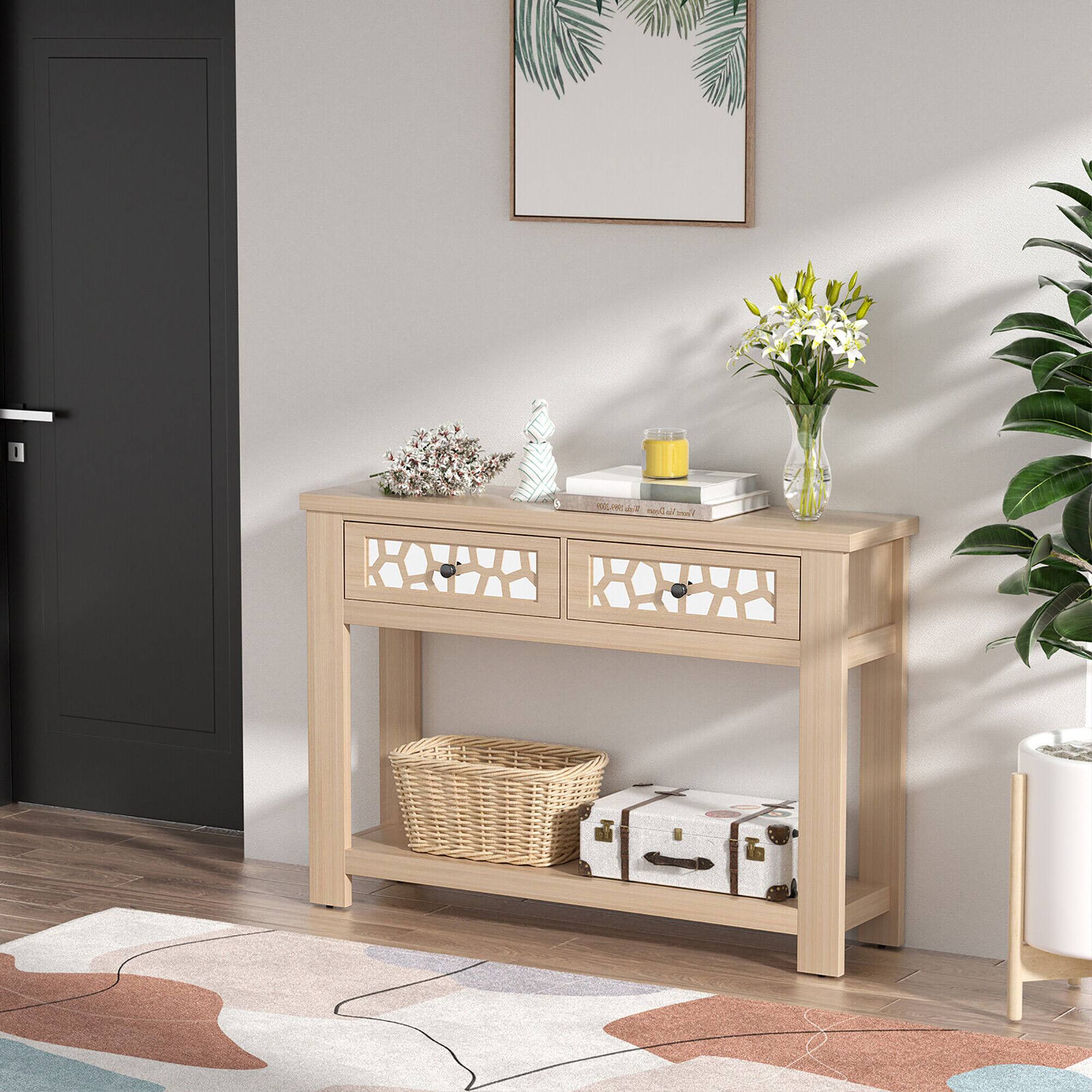 Alt View 4. Gymax - Gymax 2-tier Console Entryway Table w/ Drawers for Living Room Entrance Rustic Natural - Natural.
