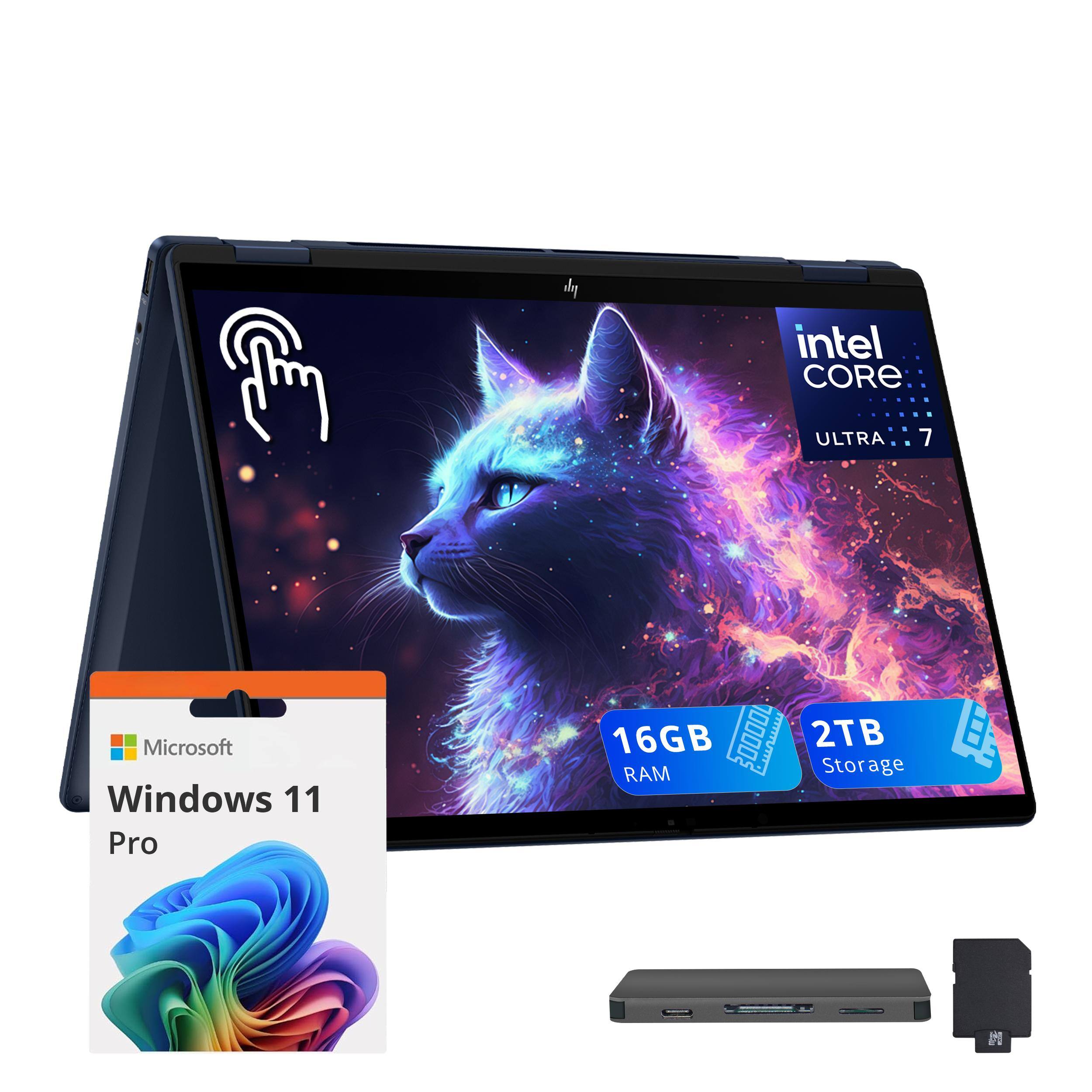 HP - OmniBook X Flip 14" Touch 2-in-1 Laptop,Ultra 7 256V,16GB RAM,1TB SSD+1TB Dock Set,Backlit keyboard,Win 11 Pro - Blue