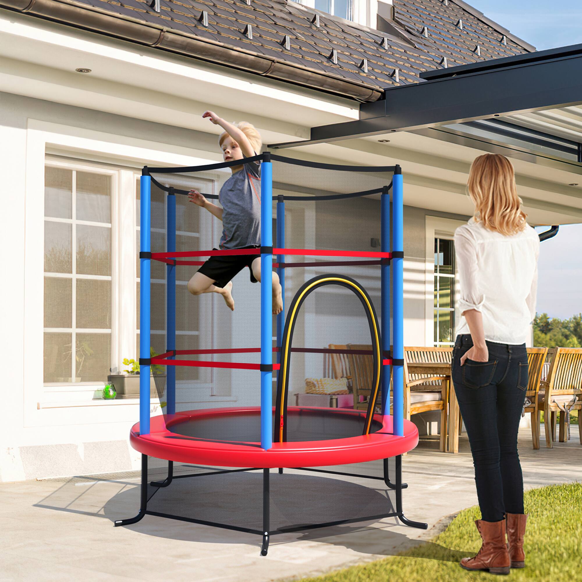 Alt View 4. Gymax - Gymax 55'' Recreational Trampoline for Kids Trampoline w/ Enclosure Net Navy - Navy Blue.