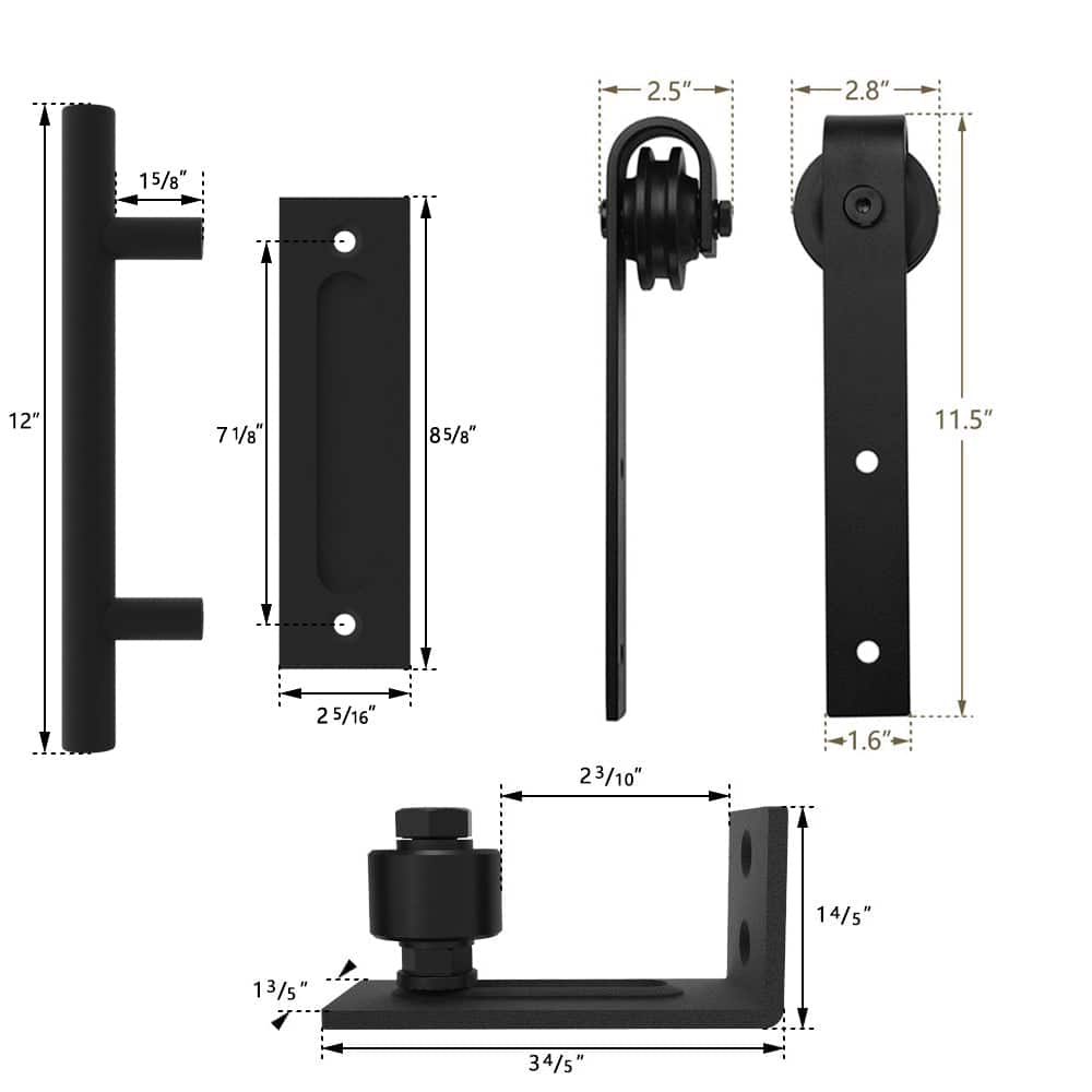 Boyel Living - 6.6 ft./79 in. Steel Strap Sliding Barn Door Track and Hardware Kit with 12 in. Cylinder Handle and Floor Guide - Black