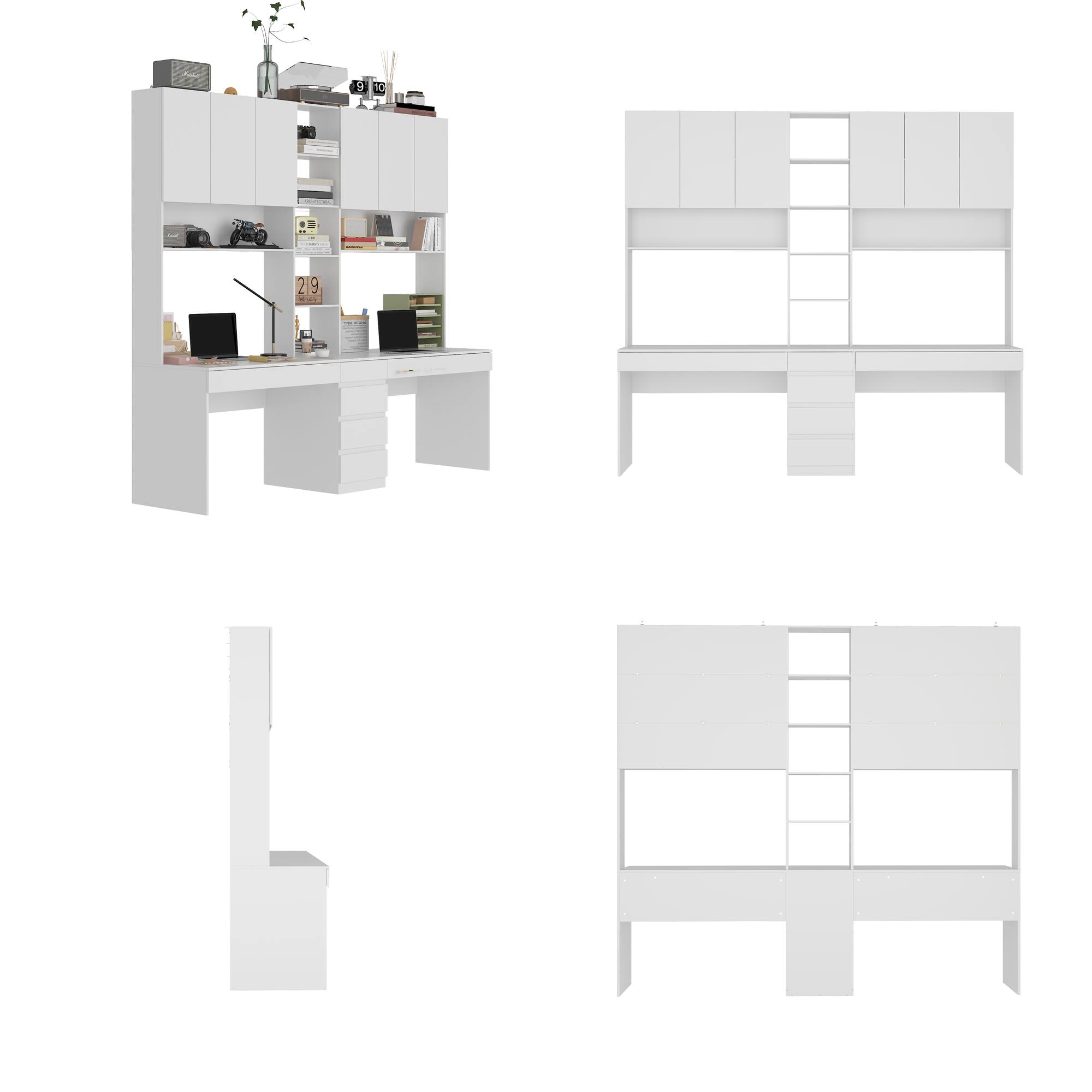 Alt View 10. FUFU&GAGA - Double Workstation Desk with Storage, White 94.5" Computer Desk for Two, Large Study Desk with Hutch & Shelves - White.