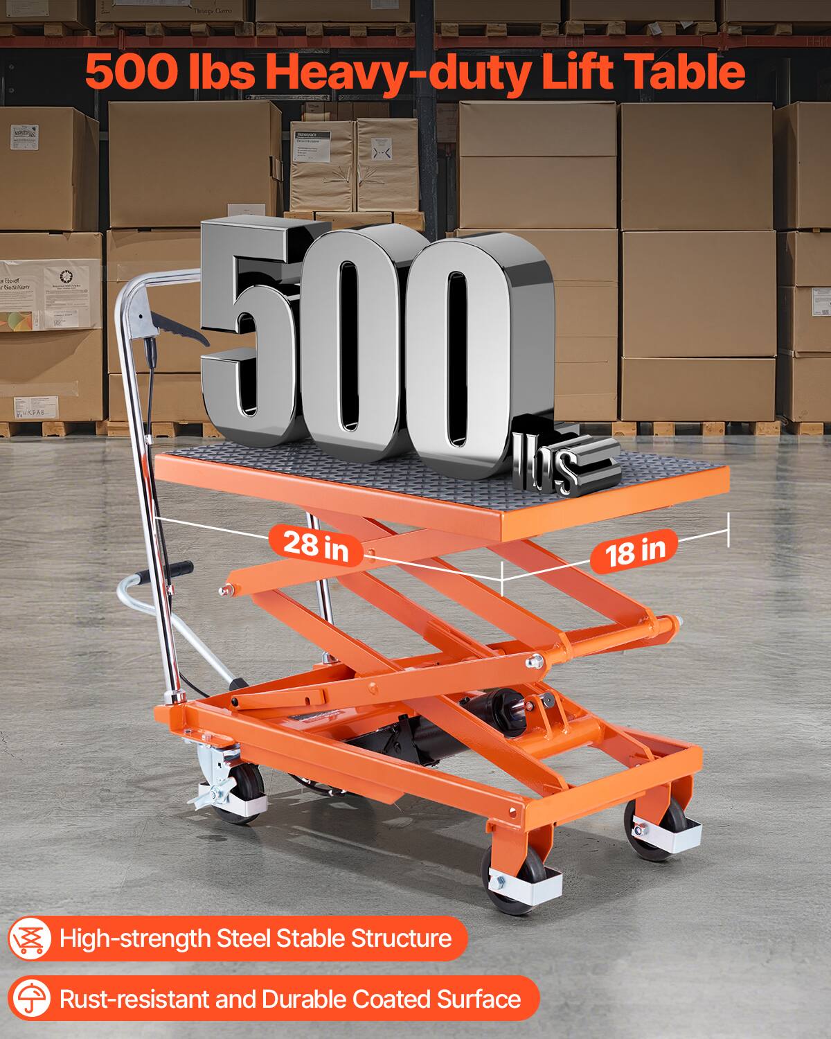 The Com N - nod - a - KFAS - 500 lbs Heavy-duty Lift Table. - 500 lbs Heavy-duty Lift Table. - 28 in x 18 in. - High-strength Steel Stable Structure. - Rust-resistant and Durable Coated Surface.