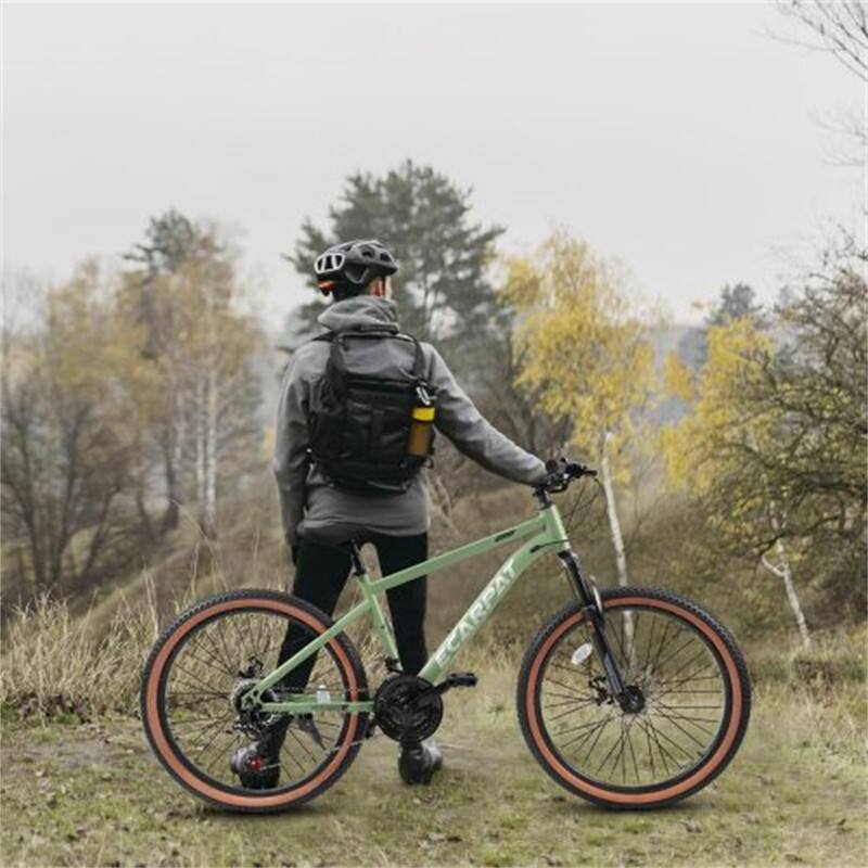 Angle. HTUTWOO - 24 Inch Teenager Mountain Bike - High Carbon Steel Frame, Disc Brakes, Durable Design, Brown Edge Tires for Commuting - Green.