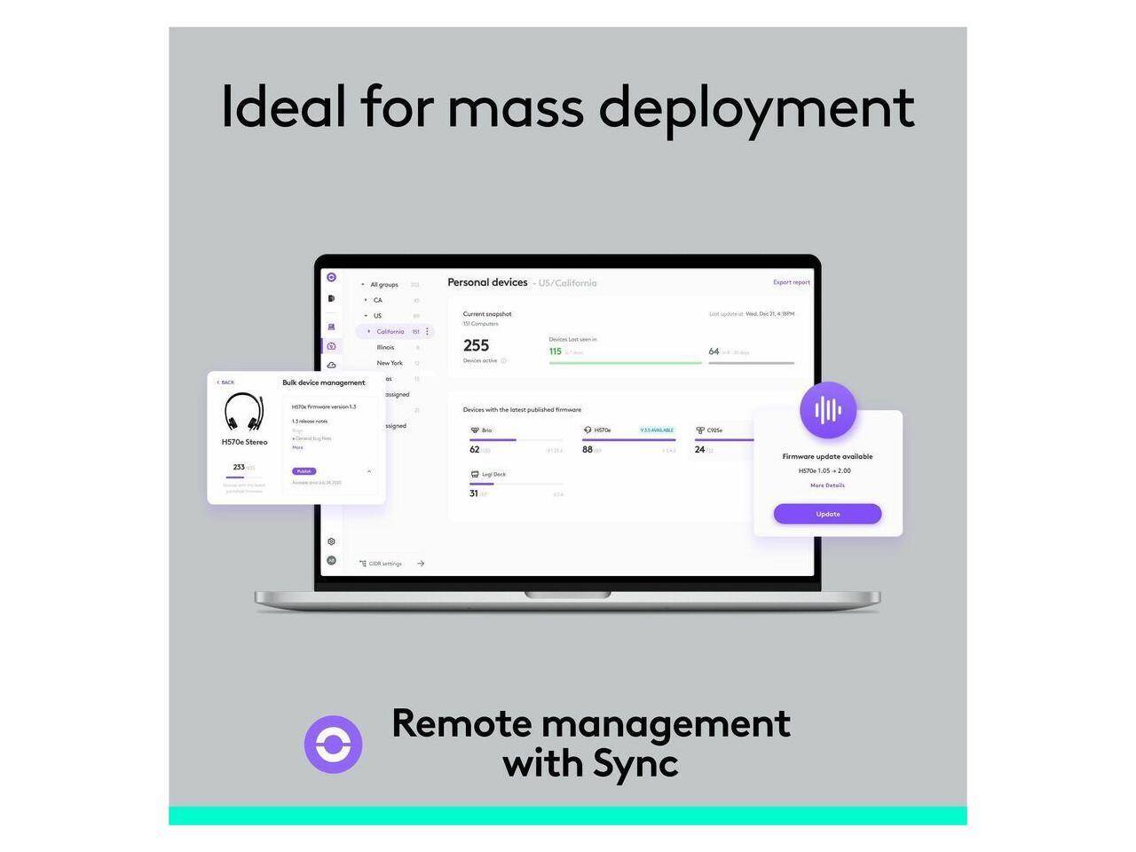 Ideal for mass deployment

Personal devices - US/Calfornia
Lupare - CA 2
Caltornao - nce
Tww S I Ccran anopahor
Msamguts 255 - Tda 115 64 - Bul device monagement - N - ssigned Decioes with te Sa sublied -eare H570 Stereo 251 Iiged - 62 tng - 31 um M VSLRALAN e 24 Fimware sprdute evailable - 1.85 2.00 More batals Usitette ne w Remote management with Sync