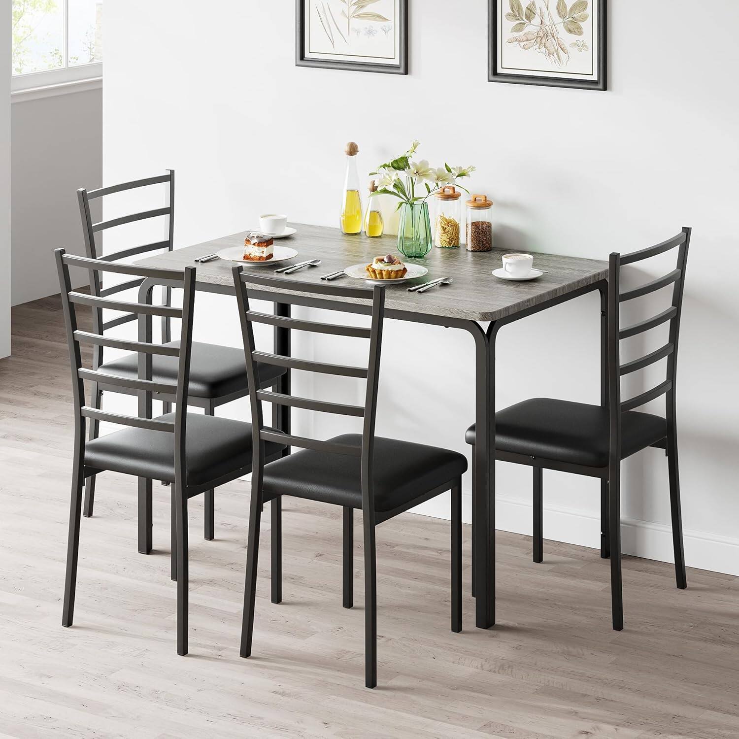 Alt View 3. Qeetex - 5-Piece Small Space Kitchen Table Set, Modern Square Dinette & 4 Chairs for Breakfast & Dining Indoors - Gray.