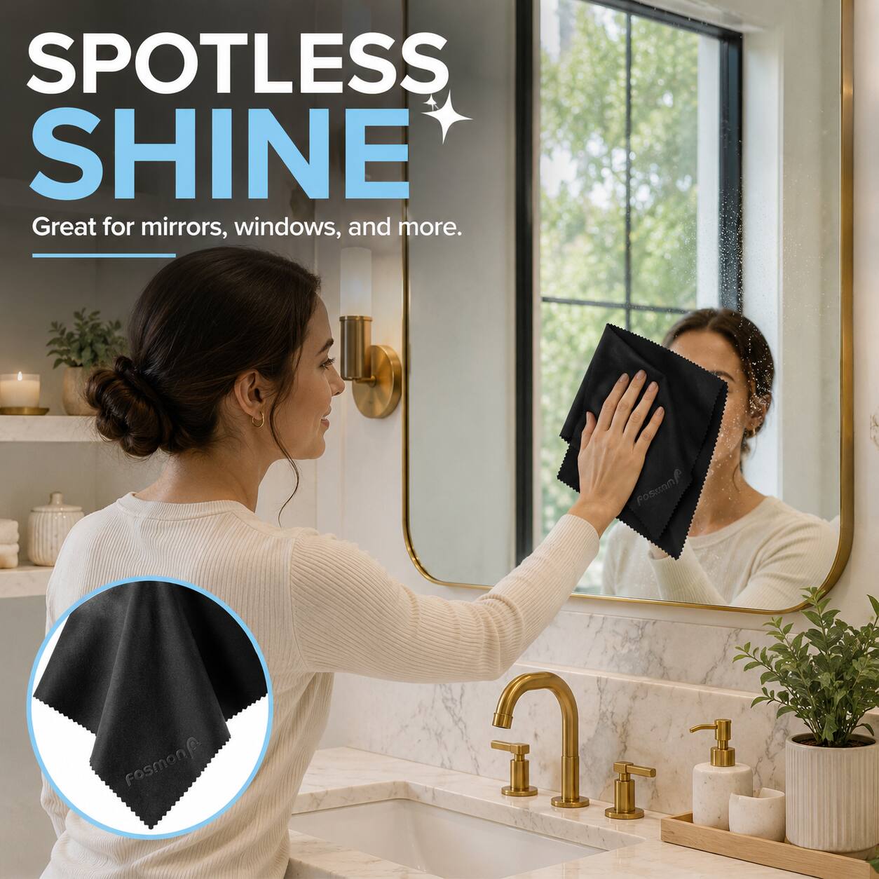 SPOTLESS SHINE  
Great for mirrors, windows, and more.  
Posuon Fosmon