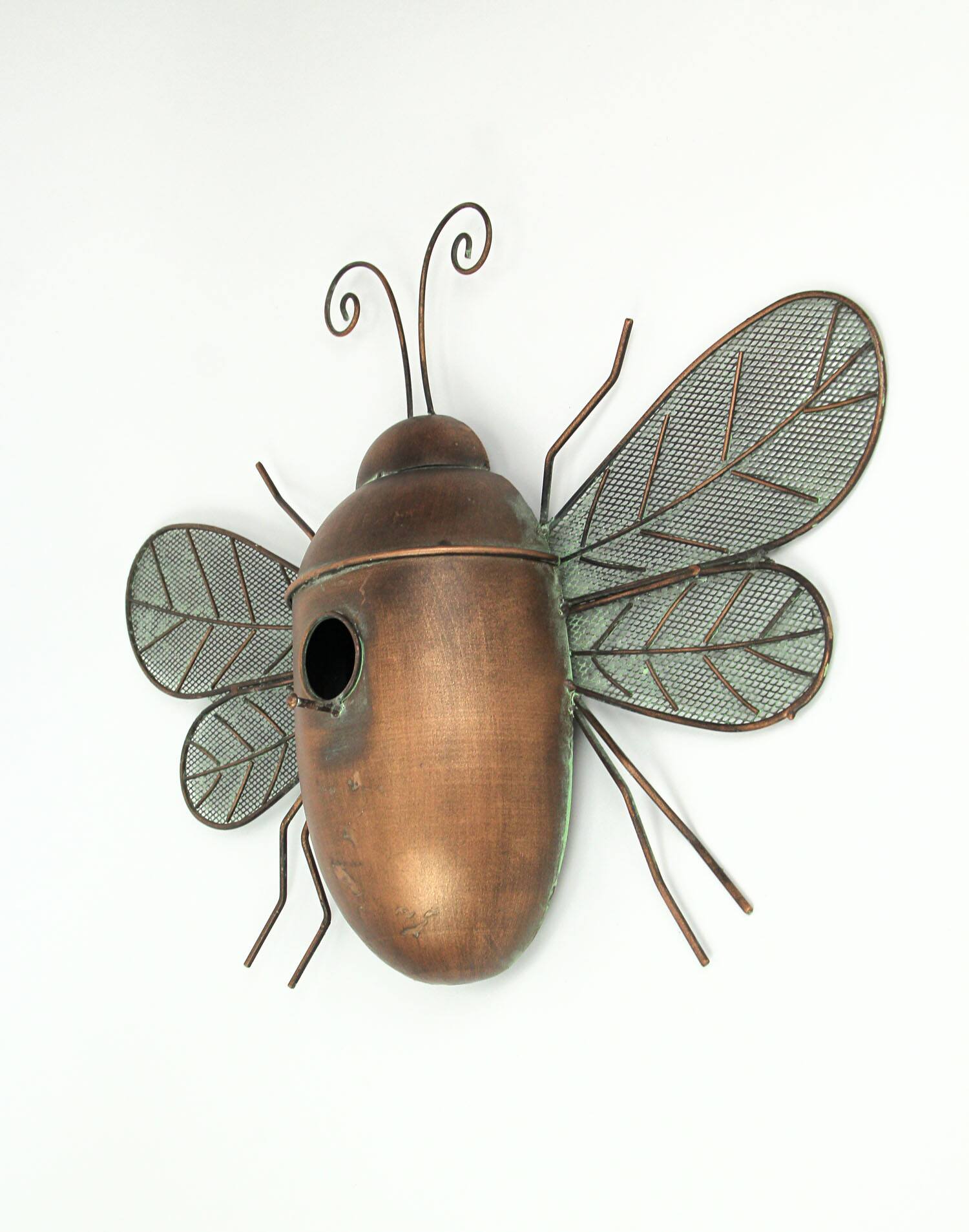Alt View 1. Mayrich Company - Rustic Metal Honey Bee Bird House Decorative Garden Decor Yard Tree Hanging Home - Bronze.
