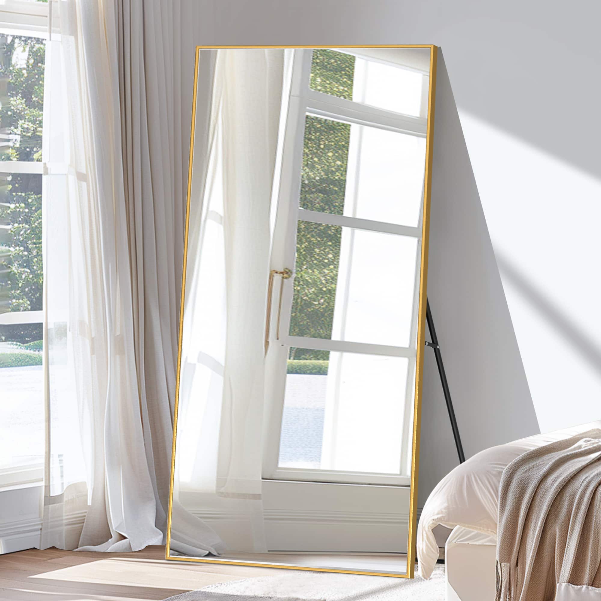 PexFix - 71"x39" Full Length Mirror with Frame Shatterproof Tempered Glass Floor Mirror Wall-Mounted/Freestanding Standing - Gold