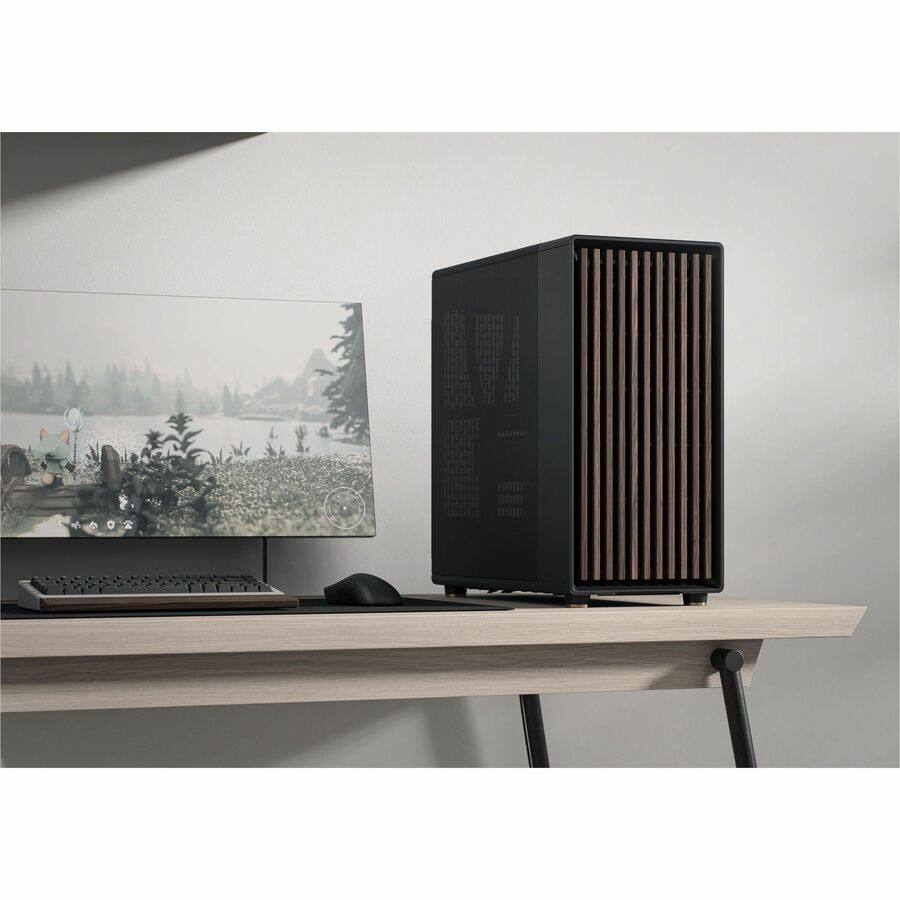 Alt View 4. Fractal Design - Fractal Design North XL - Charcoal Black - Tempered Glass, Steel, Wood, Alloy, Faux Leather - 3 ? 140mm Fan(s) Installed - Black.