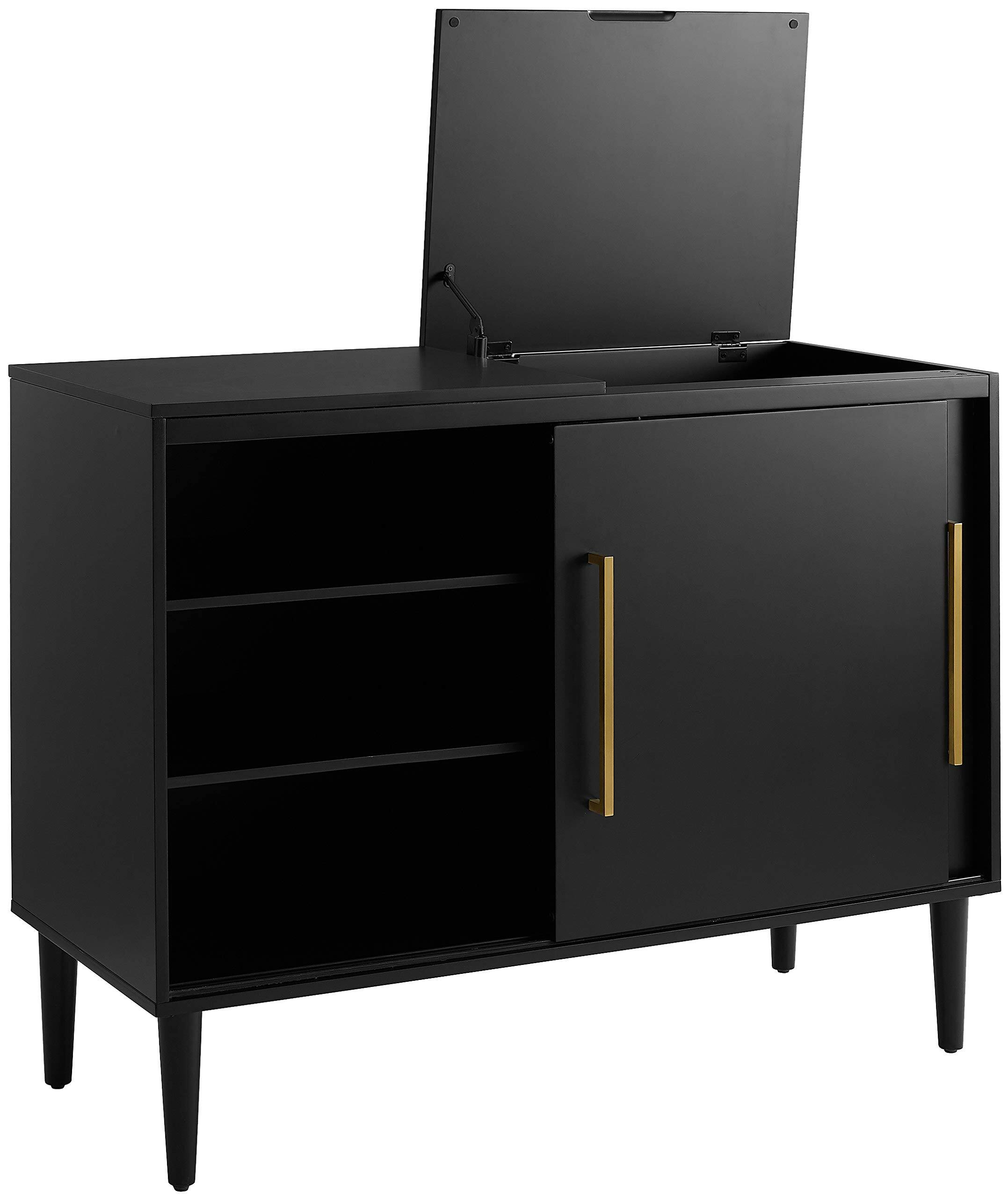 Back. Crosley Furniture - Everett Large Record Player Cabinet With Vinyl Storage - Matte Black.