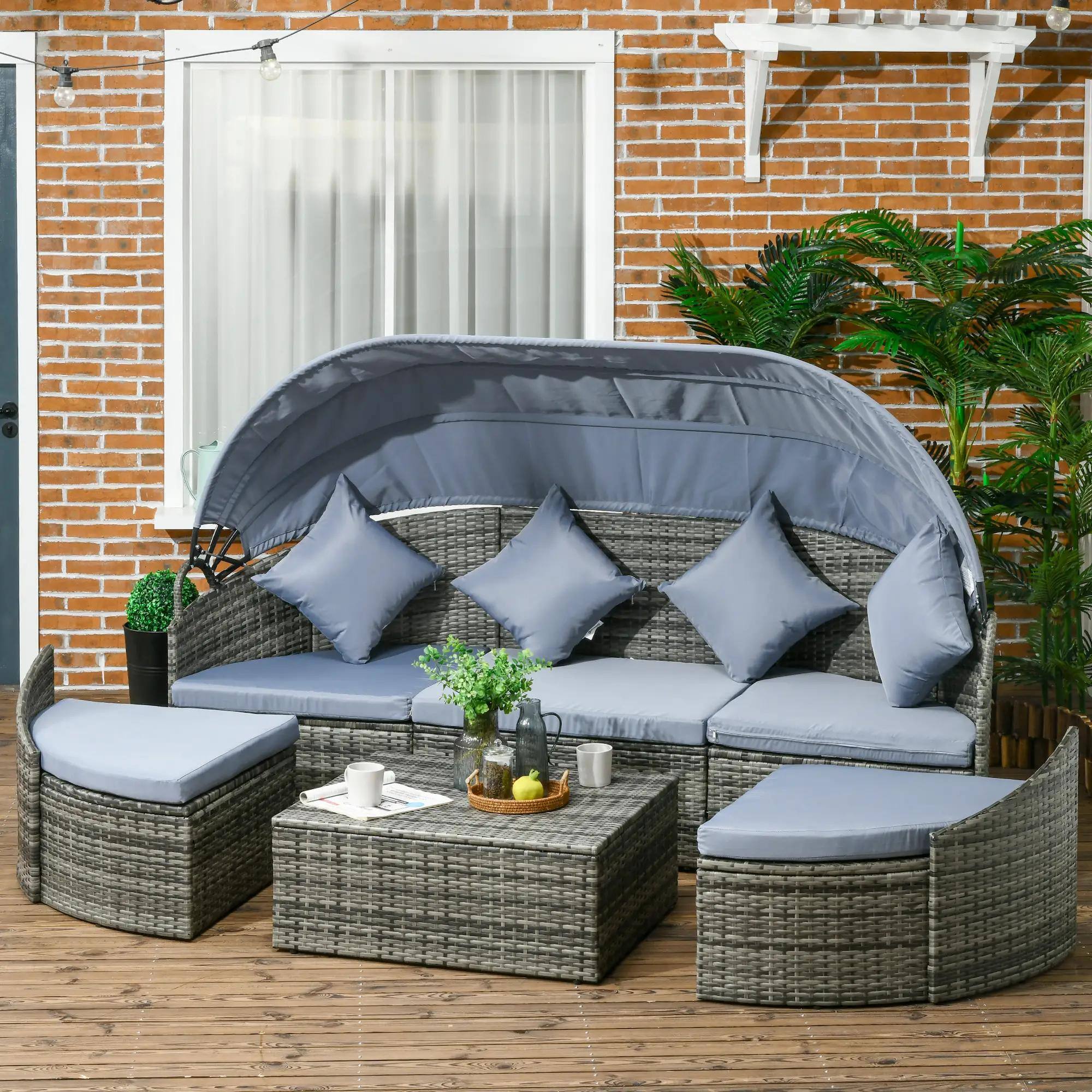 Alt View 7. Resenkos - Resenkos Convertible Rattan Daybed Sectional, Outdoor Sectional Furniture, Light Gray - Light Grey.