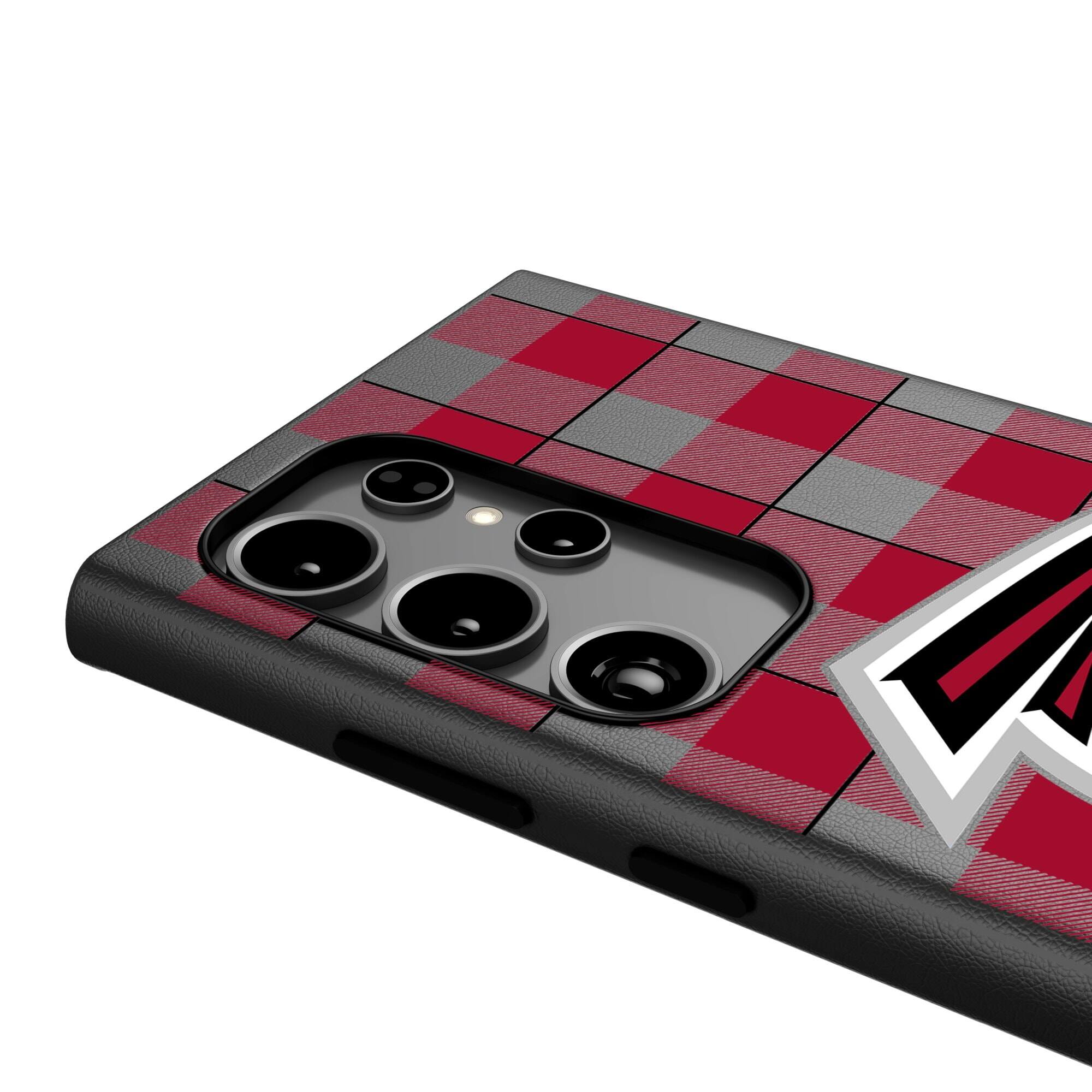 Alt View 3. Keyscaper - Atlanta Falcons Plaid Galaxy Magnetic Bump Case - S25 Ultra - Black.