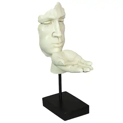 Front. Zeckos - Vitruvian Collection Face with Hand "Blowing A Kiss" Sculpture Statue, 10.75 Inches Tall - White.