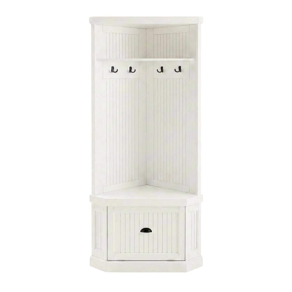 FurniFact - Distressed Hall Tree with Anti-Tip Hardware and Storage Space - White