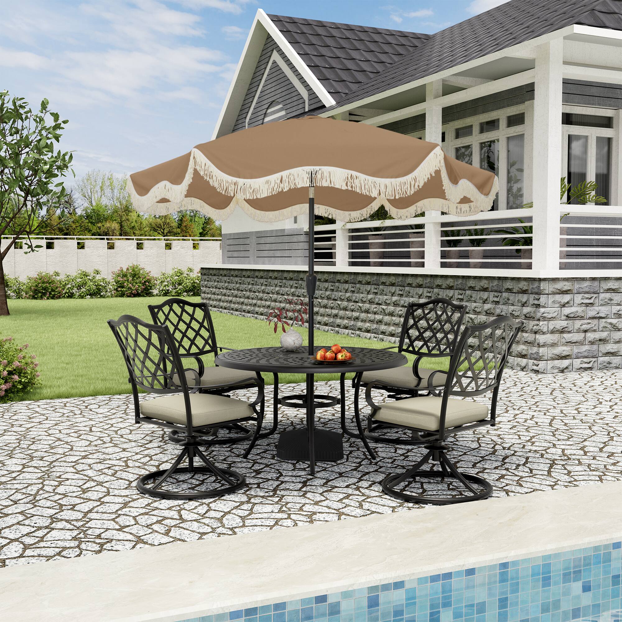 Alt View 8. Boyel Living - 9 Ft. Bohemian Fringed Patio Market Umbrella.