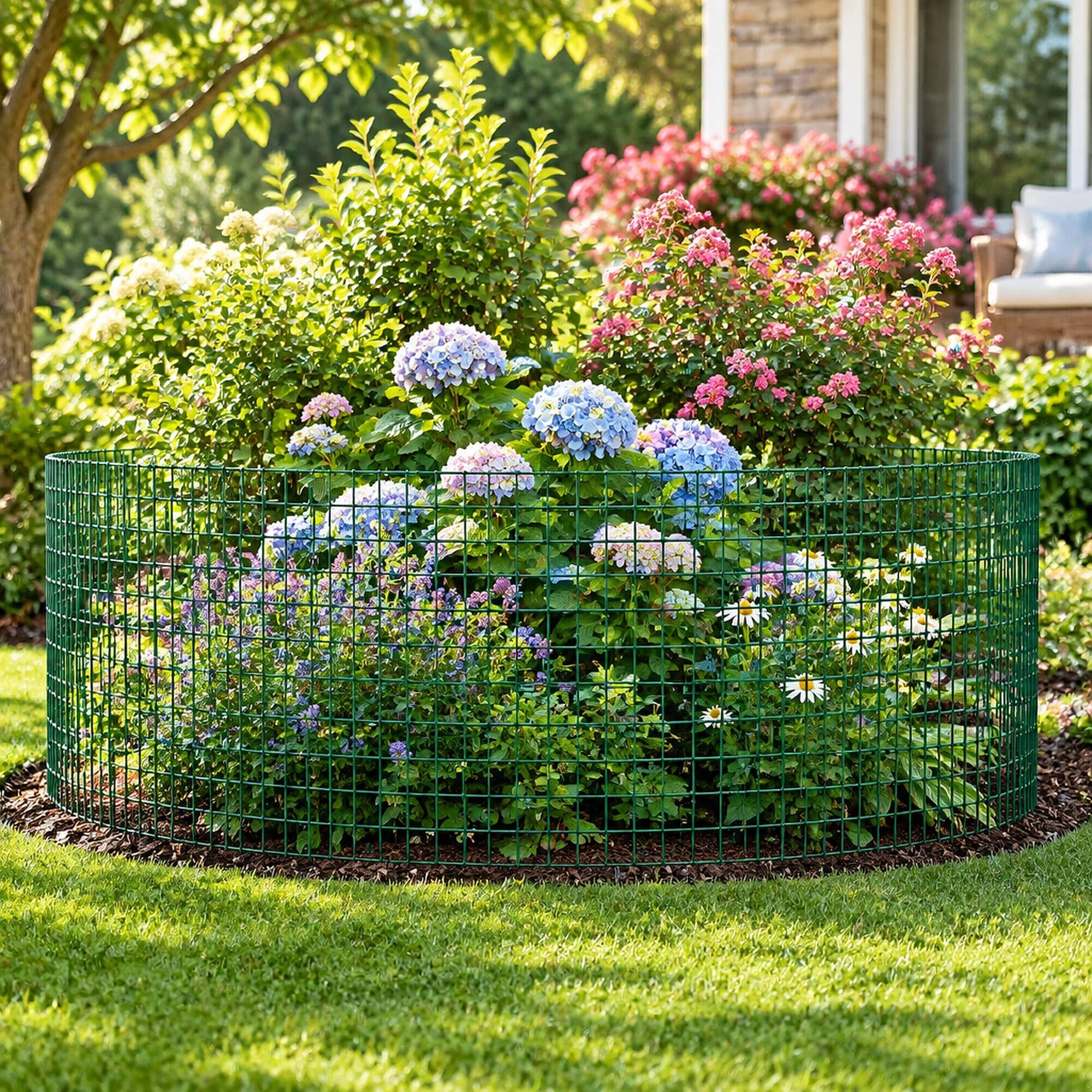 Back. RYHNUYNE - 98 ft x 35.5 in Hardware Cloth, 1/2 x 1 in PVC Coated Wire Mesh Roll, Rust Resistant Fencing for Aviary and Garden - Green.