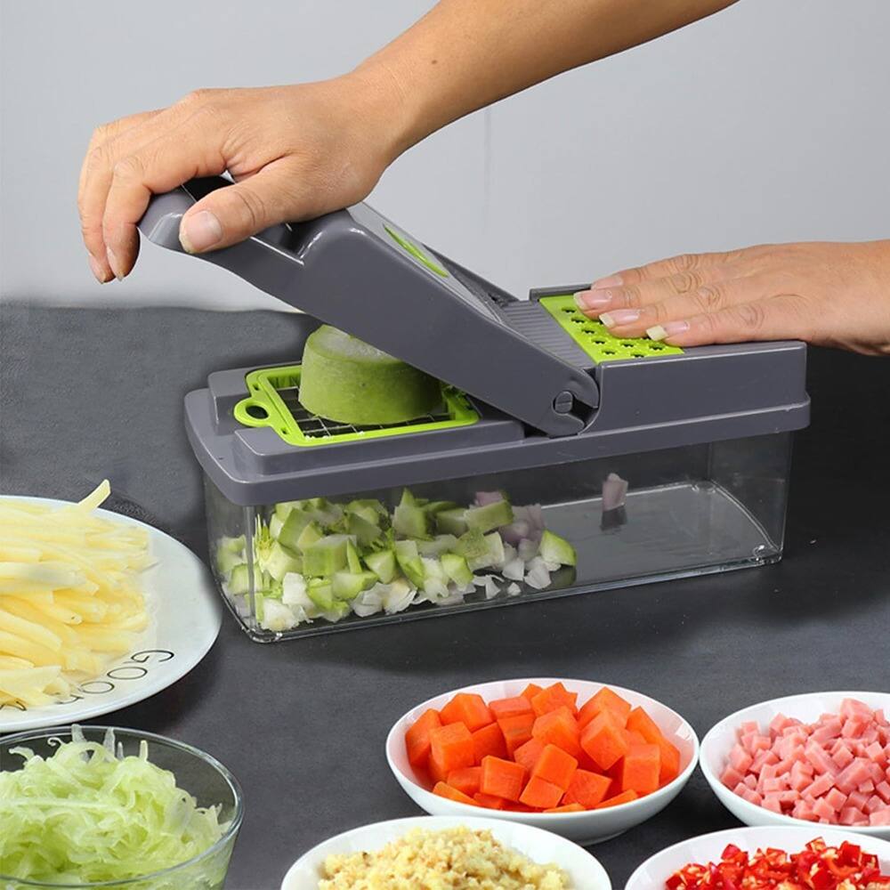 Left. PARKER SLATER - Multifunctional 16-in-1 Food Chopper – Onion Chopper, Vegetable Slicer, Cutter & Dicer for Pepper, Salad, Tomato, Potato - Green.