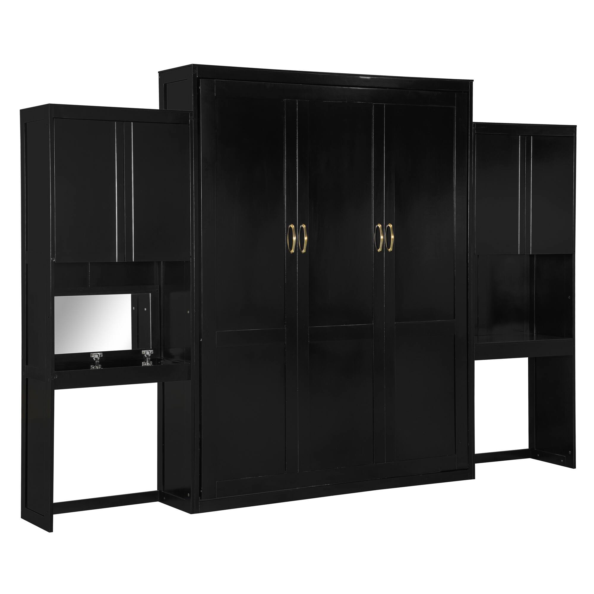 Alt View 7. Tiramisubest - Queen Size Murphy Bed with Desk, Vanity, Cabinets, Espresso Wood - Espresso.