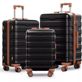 SKONYON - 3 Piece Hardside Luggage Set with TSA Lock, 360° Spinner Wheels, and Durable Lightweight Shell - Black