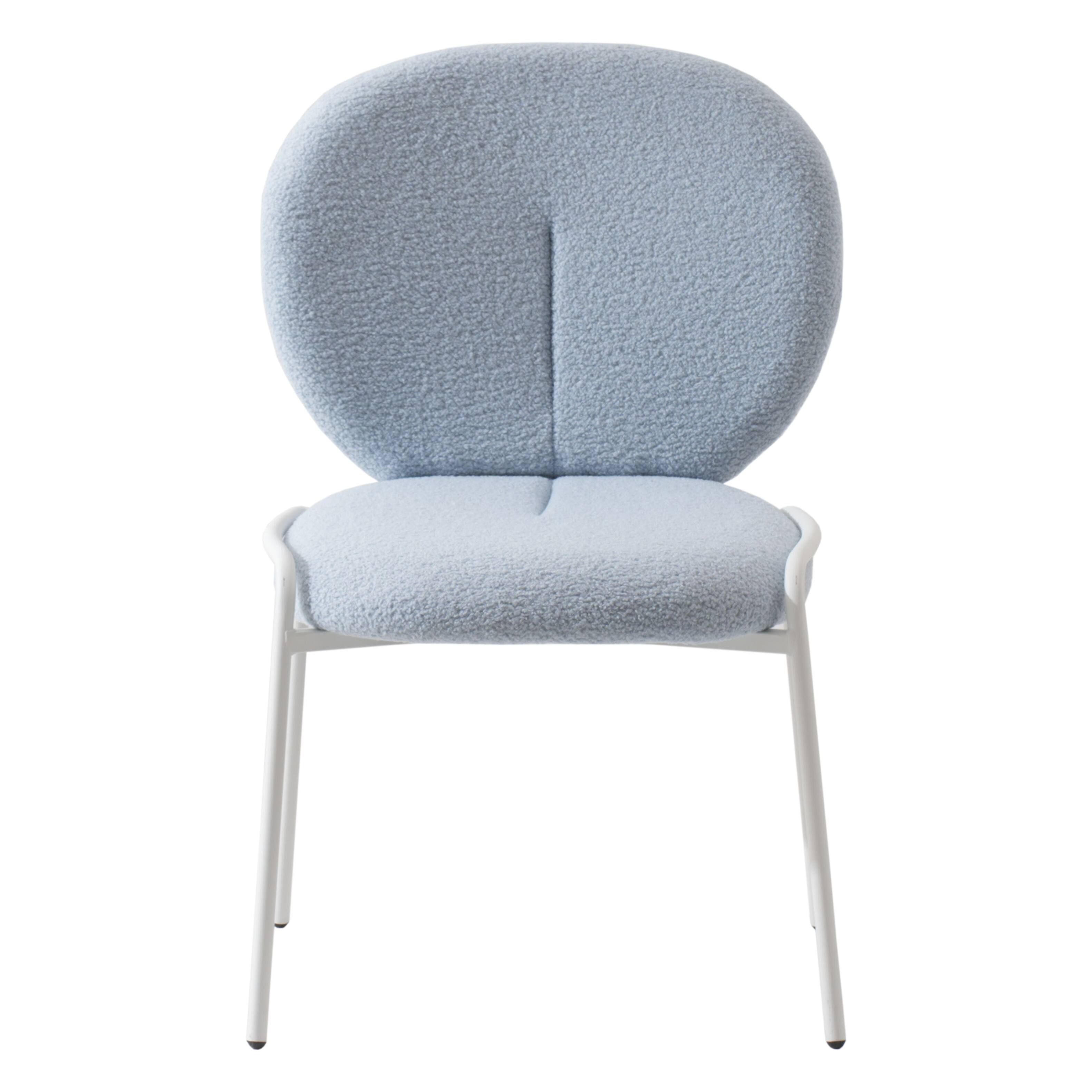 Back. LeisureMod - Celestial Luxury Boucle Dining Chair, Modern Curved Back Accent Side Chair - Textured Teddy Fabric - Blue.