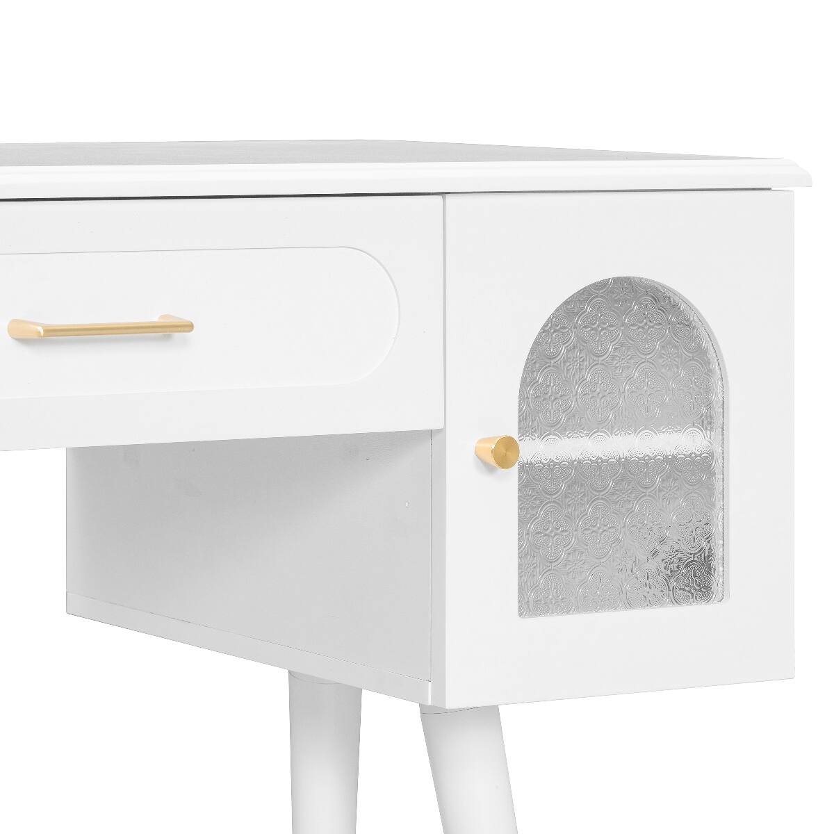 Alt View 4. Loheer - Loheer White Makeup Vanity Table with Stool and Charging Station - White.