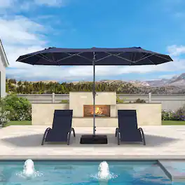 PURPLE LEAF - 13 ft. Patio Market Umbrella with Base Double-Sided Outdoor Table Sun Umbrellas with Crank for Pool Beach Deck Backyard - Navy Blue