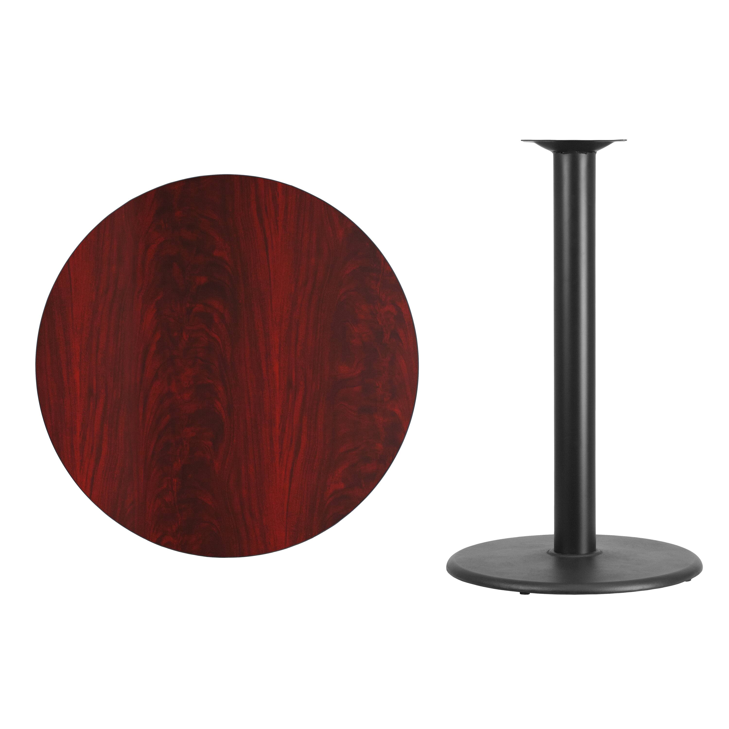 Alt View 3. Emma + Oliver - 36" Round Laminate Table Top with 24" Round Bar Height Table Base - Mahogany.
