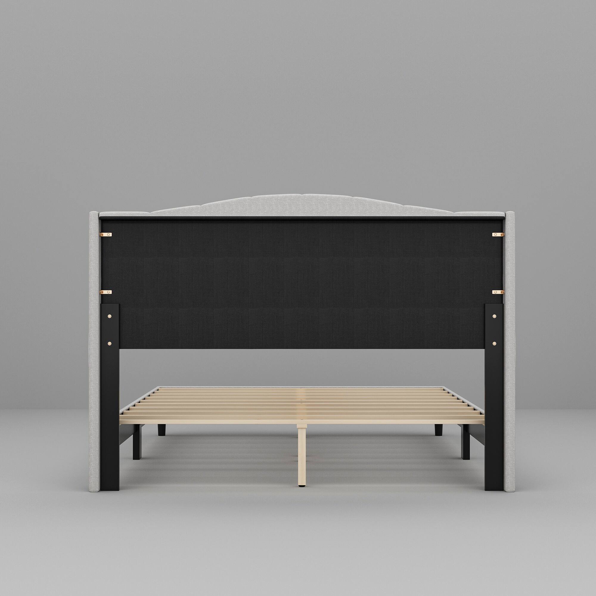 Back. Famapy - Famapy Upholstered Bed Frame: Tufted Headboard, Reinforced Slats & Quiet Stability - Gray.
