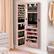 Angle. Costway - Mirrored Wall & Door Mounted Jewelry Cabinet Storage Organizer with Lights&Drawer Pink - Pink.