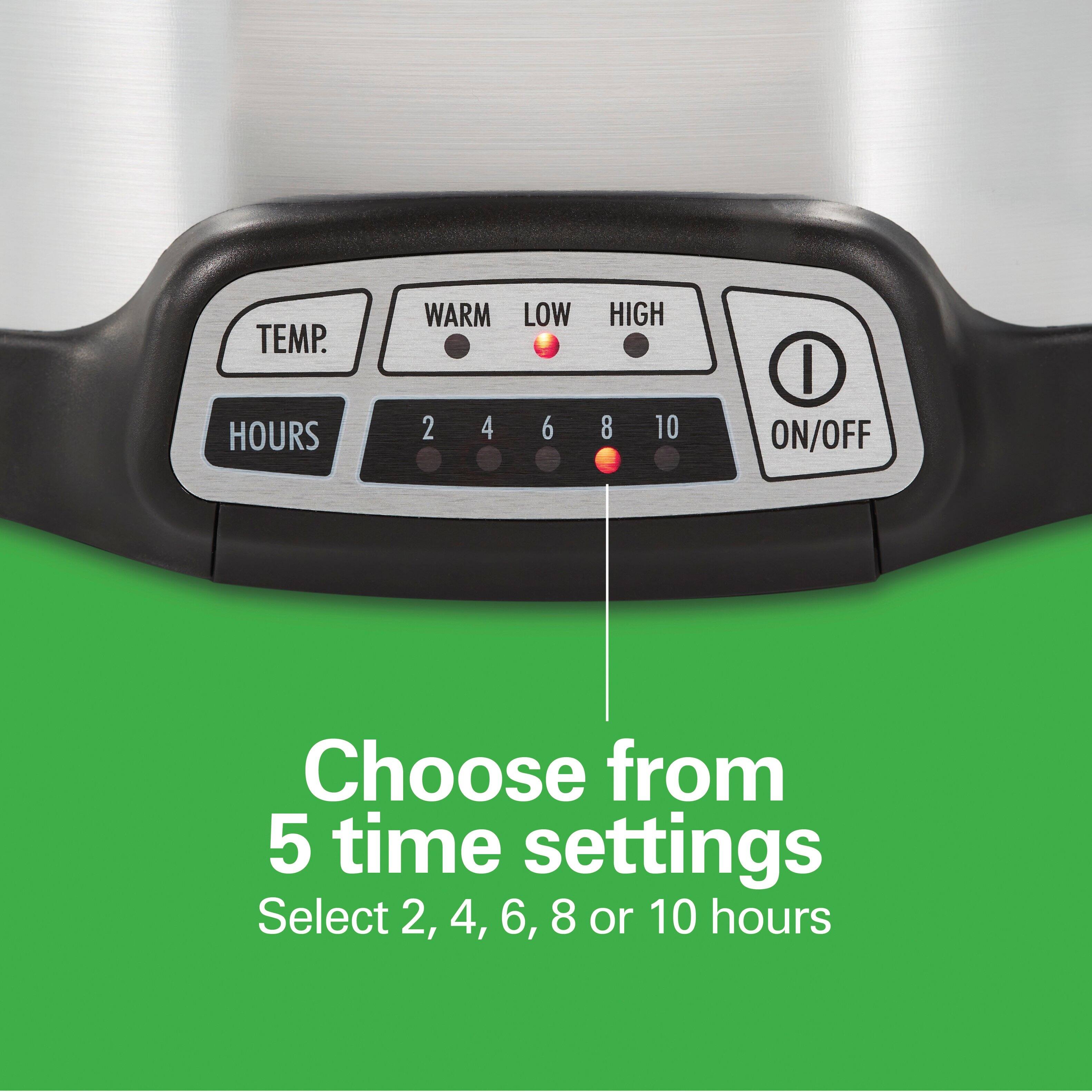 Choose from 5 time settings  
Select 2, 4, 6, 8 or 10 hours