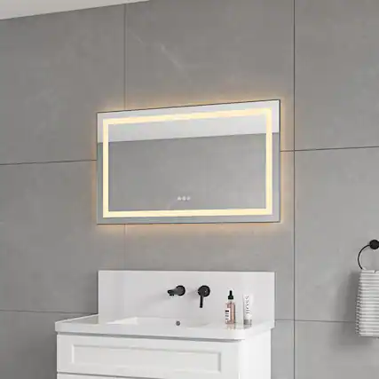 Front. TinyHomie - 40x24IN LED Bathroom Mirror Front Backlit Anti Fog 3 Color Dimmable Aluminum Frame.