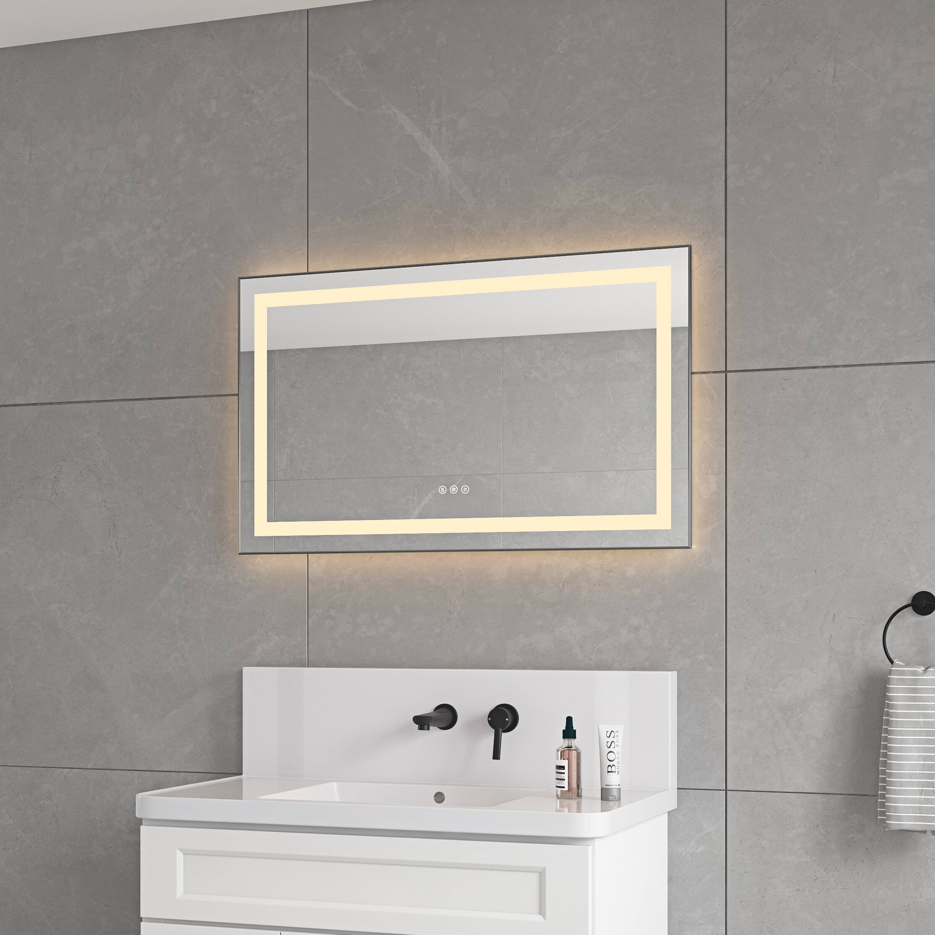 Front. TinyHomie - 40x24IN LED Bathroom Mirror Front Backlit Anti Fog 3 Color Dimmable Aluminum Frame.