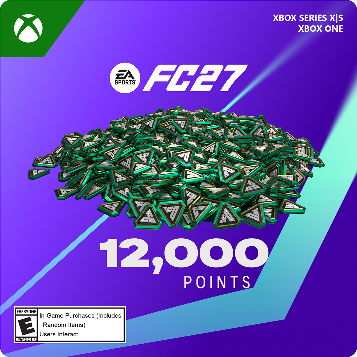 XBOX SERIES X/S XBOX ONE  
EA SPORTS  
FC27  
12,000 POINTS  
EVERYONE  
In-Game Purchases (Includes Random Items)  
Users Interact  
ESRB
