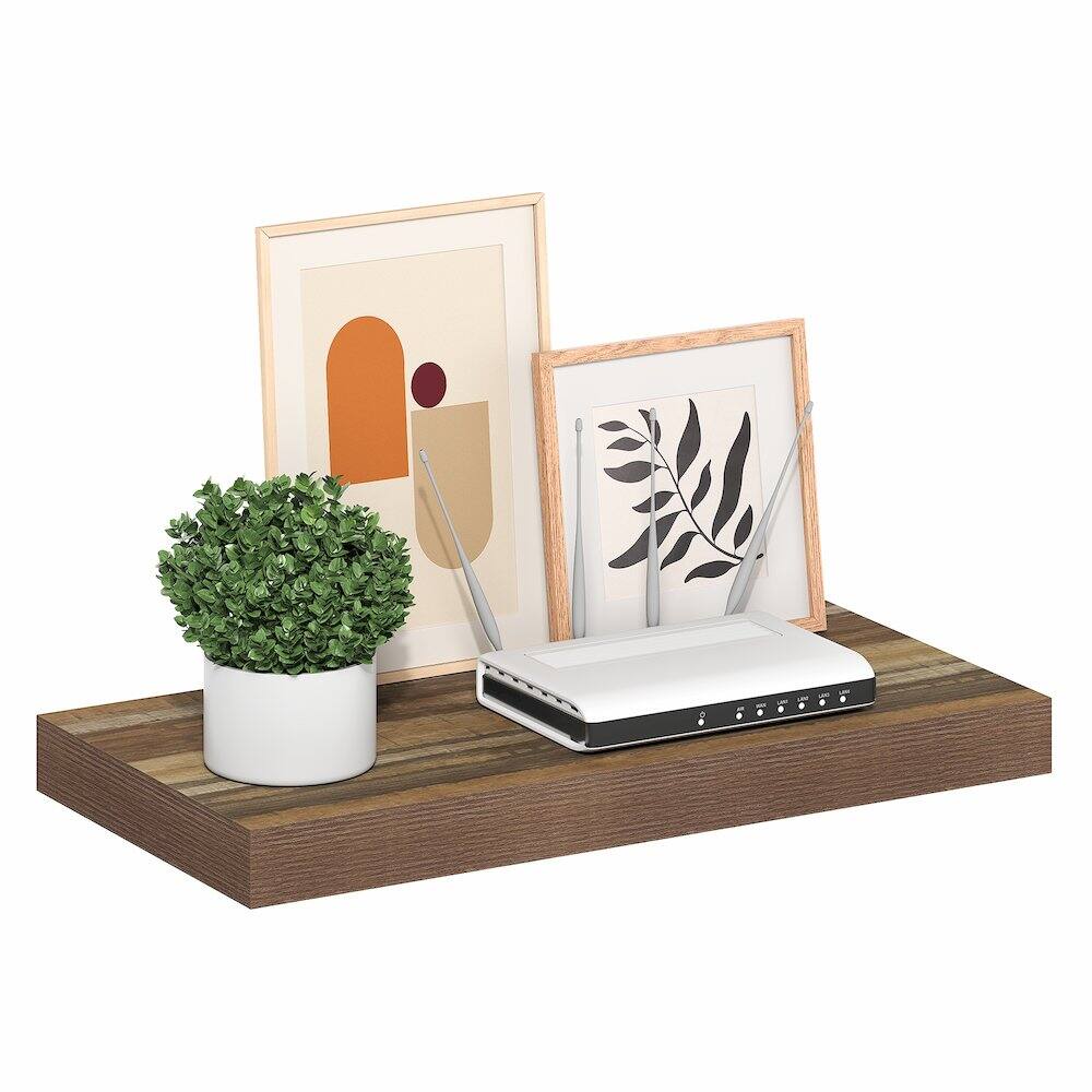 Left. Furinno - TANNA Floating Shelves for Wall, 12 x 24 Wall Shelf, Thick Shelf Wall Mounted Floating Shelf with Invisible Brackets - Retro Brown.