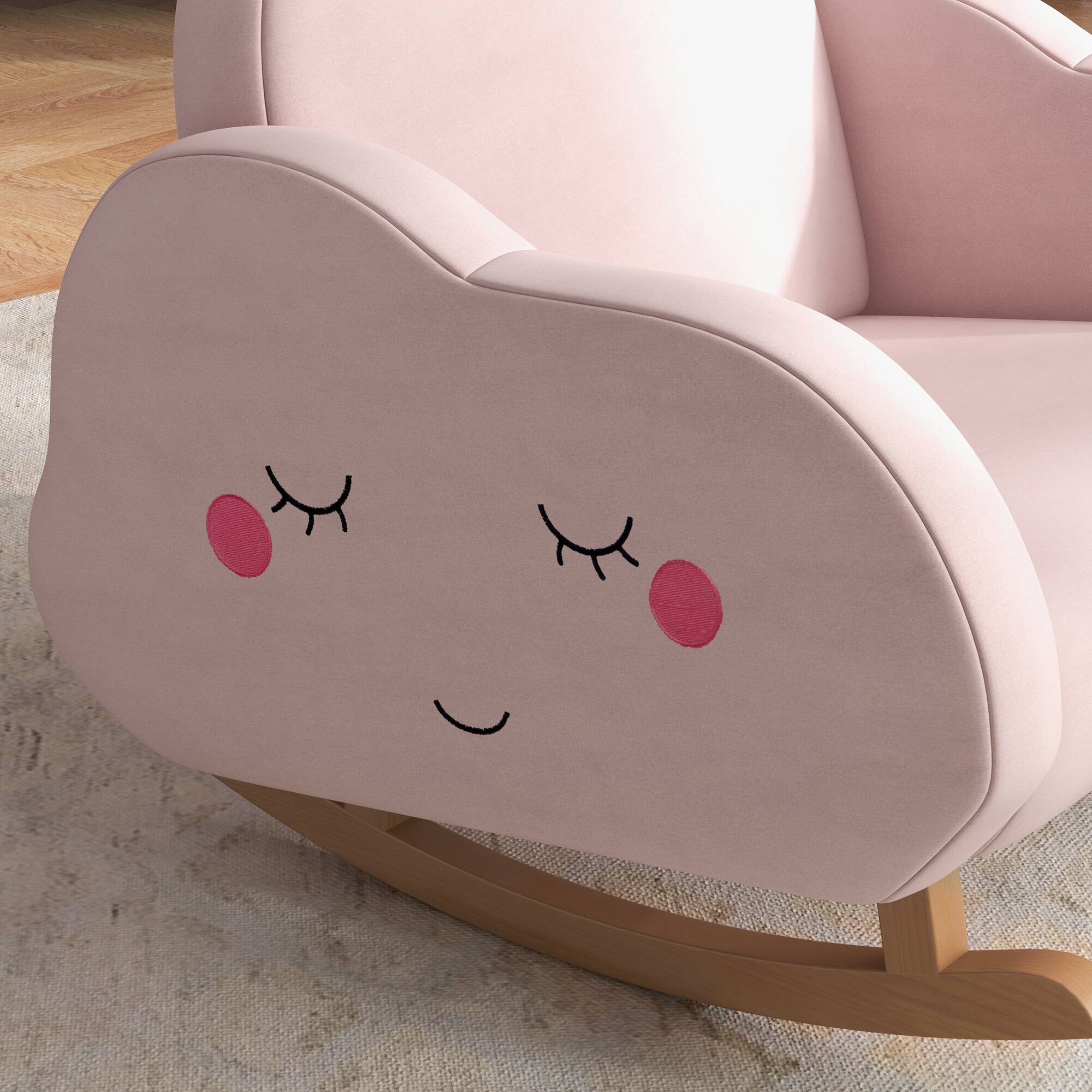 Alt View 4. Qaba - Kids Cloud Shaped Rocking Chair, Children Rocker Armchair for Nursery Playroom Preschool, Solid Wood Legs, Anti-Tipping - Pink.