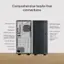 Comprehensive Hassle-Free Connections:

* Kensington lock
* HDD LED indicator
* HDMI port
* Display port
* USB 2.0 Type-A x 2
* USB 2.0 Type-A x 2 (support USB K/B power on function)
* LAN (RJ-45) port
* System status & LAN port indicator
* Audio combo jack
* USB 3.2 Gen 1 Type-A x 2
* USB 3.2 Gen 1 Type-C
* Microphone port
* Line out port
* Line in port