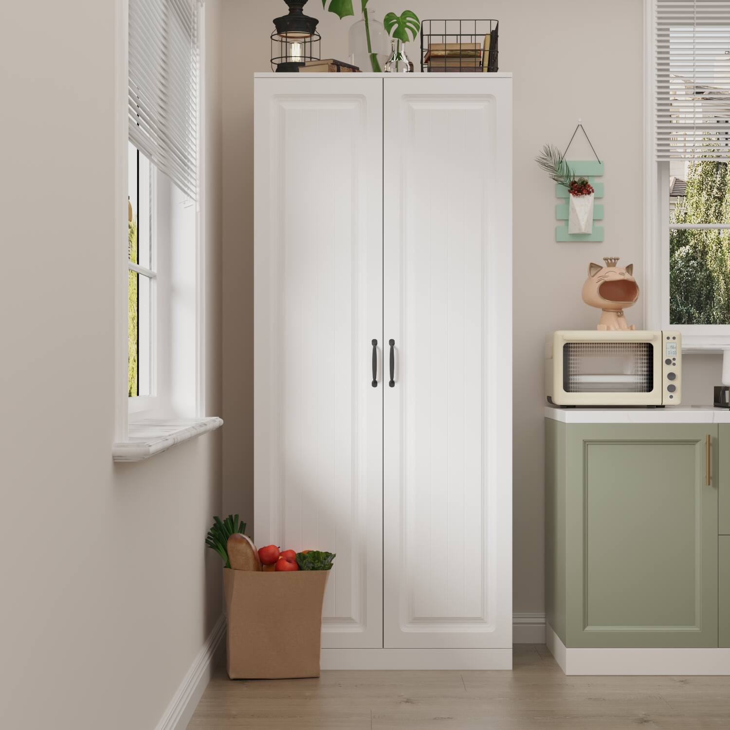 Alt View 1. Famapy - Famapy Push - Open Kitchen Pantry: Hidden - Storage Genius + Minimalist Style - White.