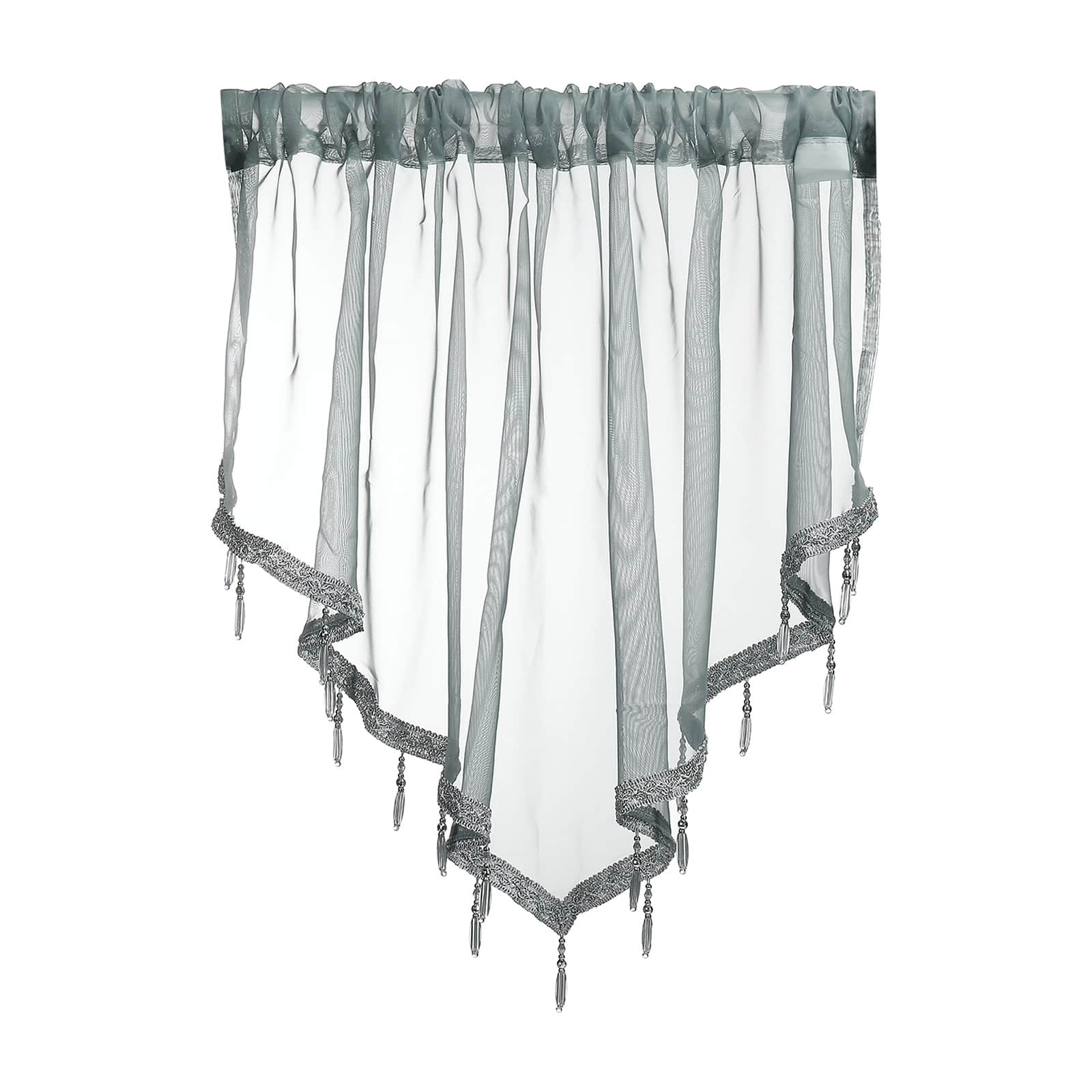 Unique Bargains - Window Valance Curtains, 51x24 Inch, Beaded Triangle, Light Filtering Sheer for Bedroom Bathroom Living Room - Gray