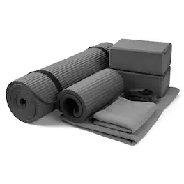 BalanceFrom Fitness - 7 Piece Yoga Set with Mat, Stretch Strap & Knee Pad - Gray