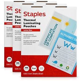 Staples - Thermal Laminating Pouches, Letter Size, 5 Mil, 300/Box (5245701/5245702) - Clear