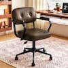 Front. Brick Attic - Compact Home Office Chair with Lumbar Support,PU Leather Cute Small Computer Chair for Short People,Adjustable Height - Brown.