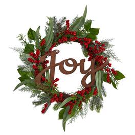 BreeBe - 24” Joy and Berries Artificial Christmas Wreath - Green/Red