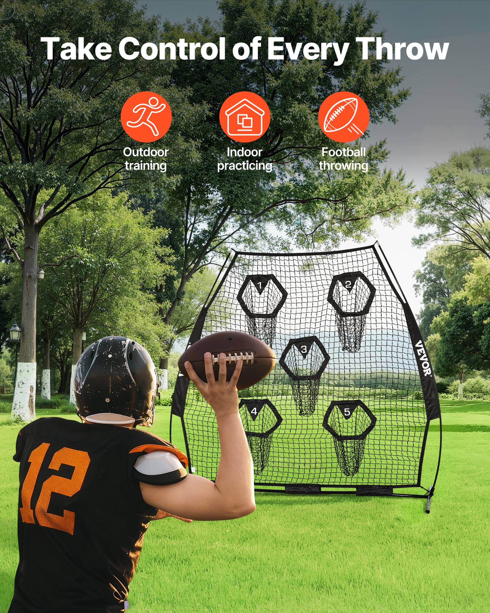 Take Control of Every Throw

Outdoor training  
Indoor practicing  
Football throwing

1 2 12 4 3 5

VEVOR