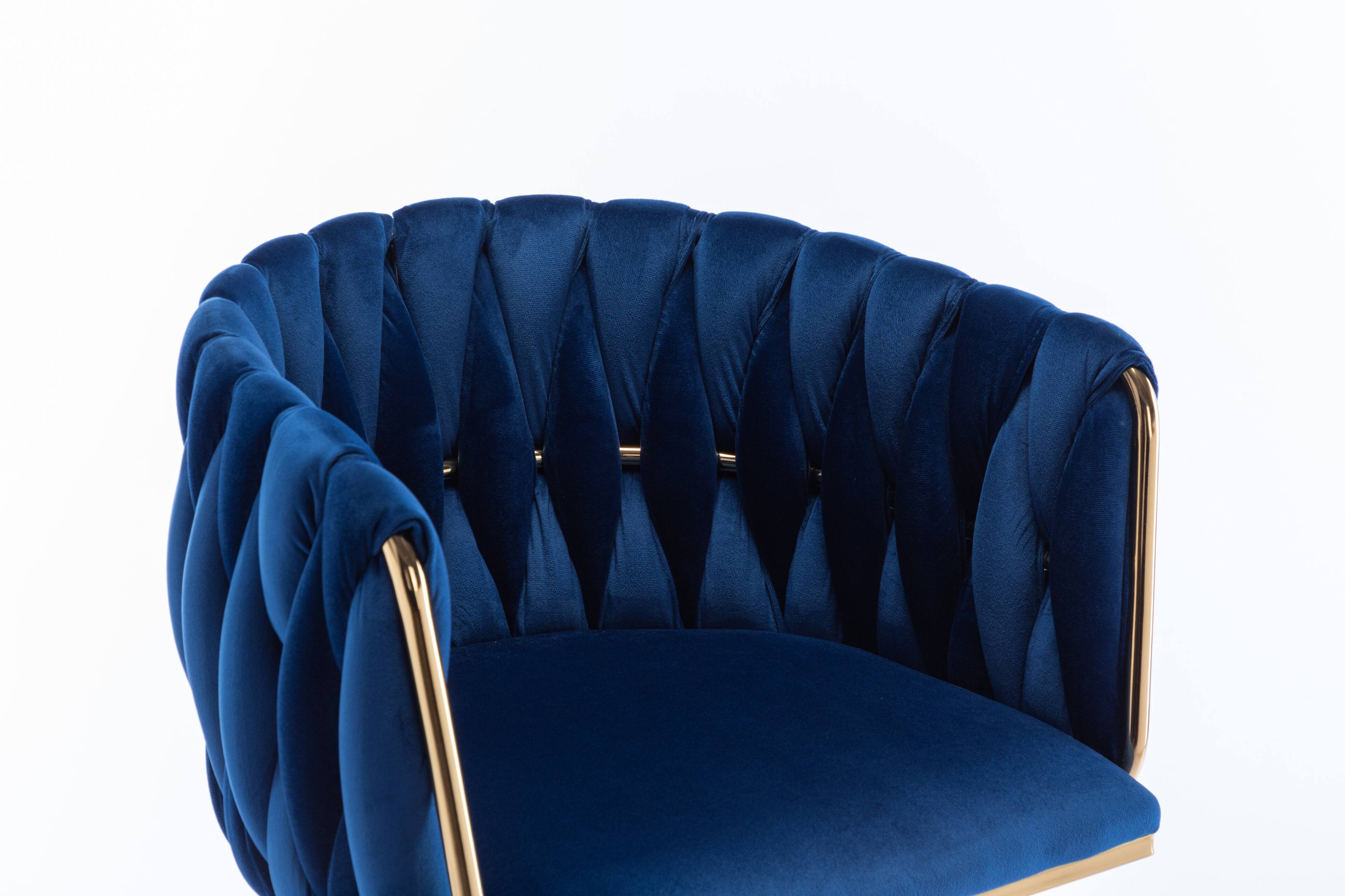 Alt View 4. PexFix - Modern Velvet Bar Stools, Set of 2, Adjustable Swivel with Golden Legs, Chrome Base for Kitchen Island, Home Bar - Navy.