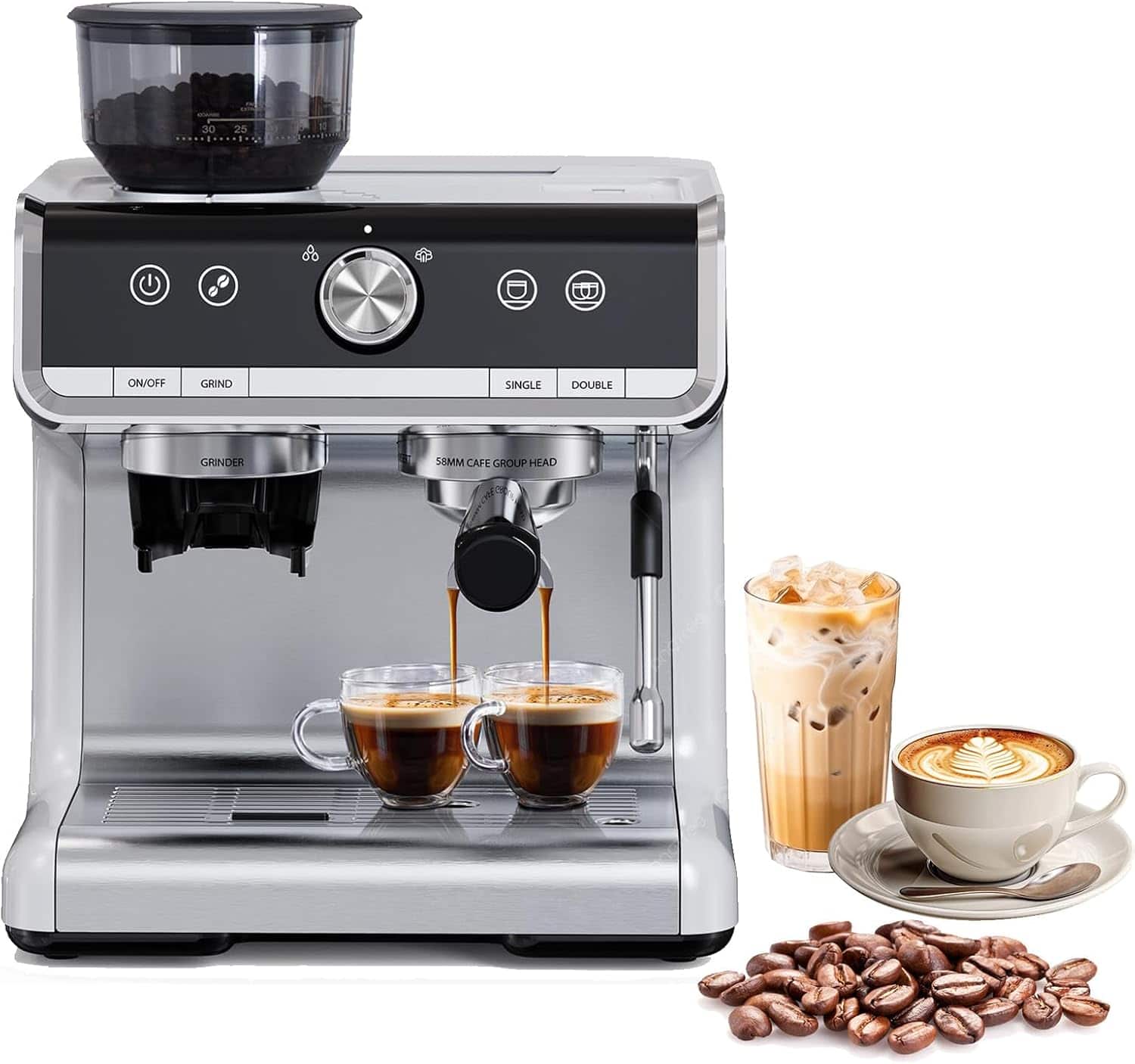 GARVEE - Espresso Machines with Burr Grinder 20 Bar Milk Frother Steam Wand Professional Coffee Maker for Home - BALCK