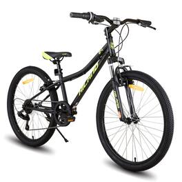 HILAND - 24 Inch Mountain Bike for Boy Girl with Suspension Fork, 7-Speed Kids' MTB Bicycle - Black