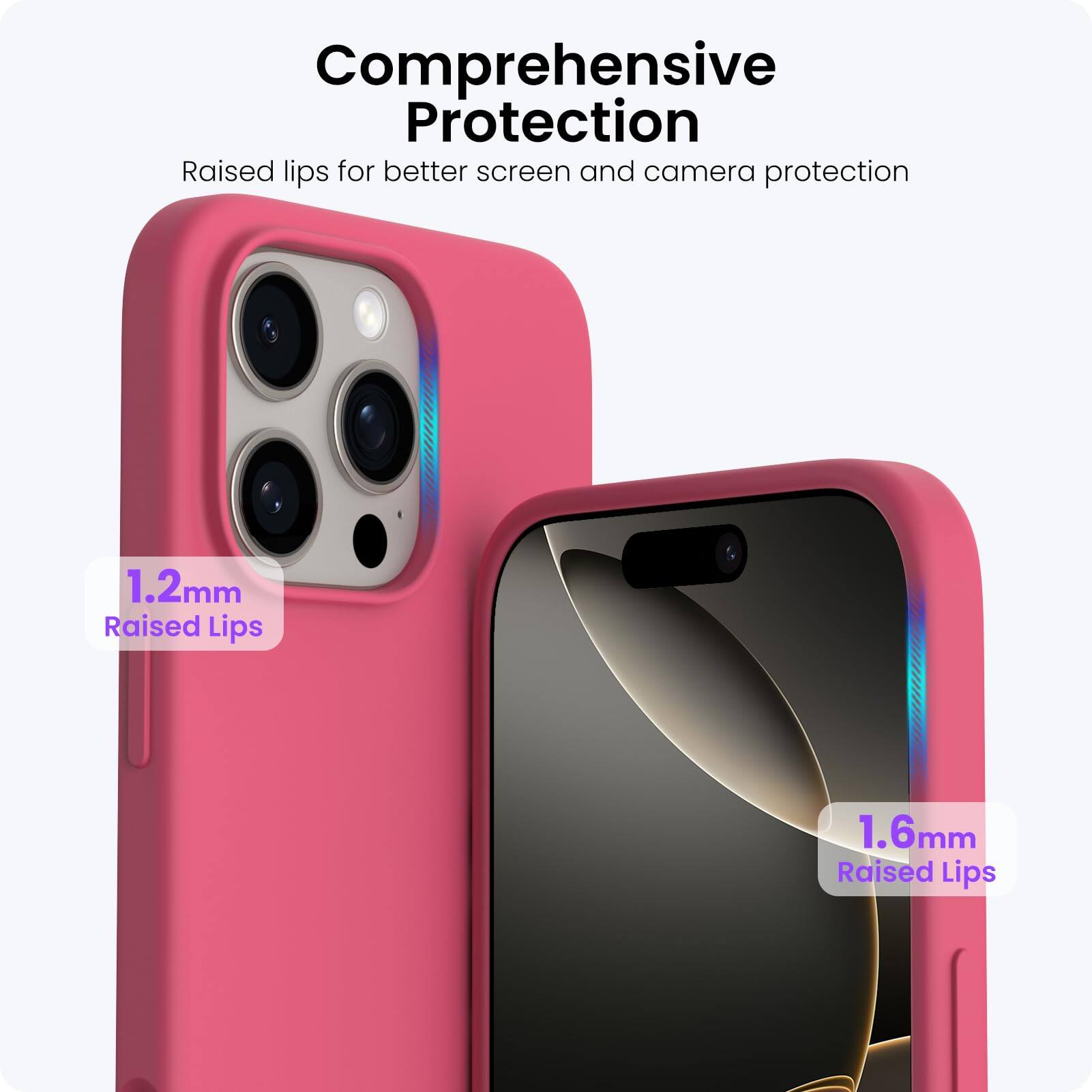 Comprehensive Protection, Raised lips for better screen and camera protection, 1.2mm Raised Lips, 1.6mm Raised Lips