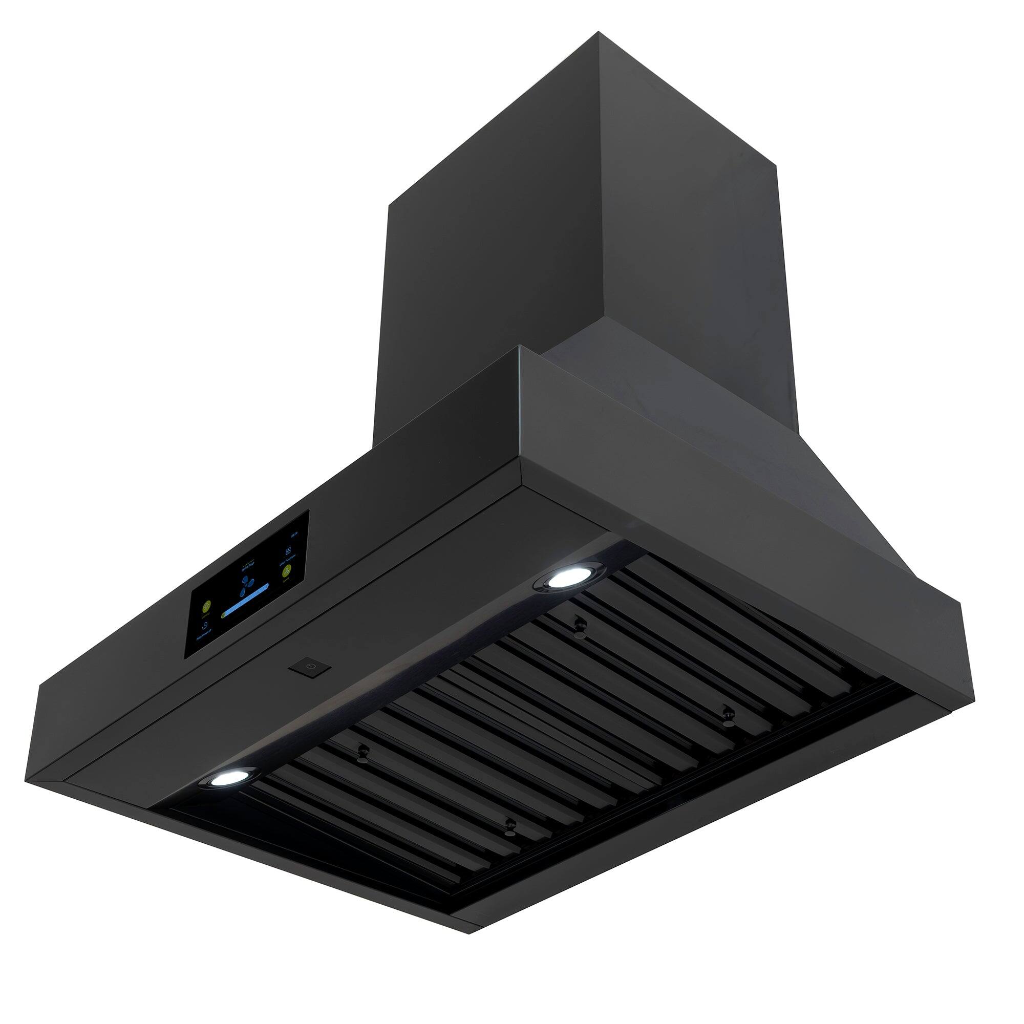 Back. Induction Hardware - 30 Inch Range Hood, Professional Wall Mount Vent Hood, 1000 CFM, efficient DC-Motor, Ultra-Quiet Multi-Speed, LED Lights - Black.
